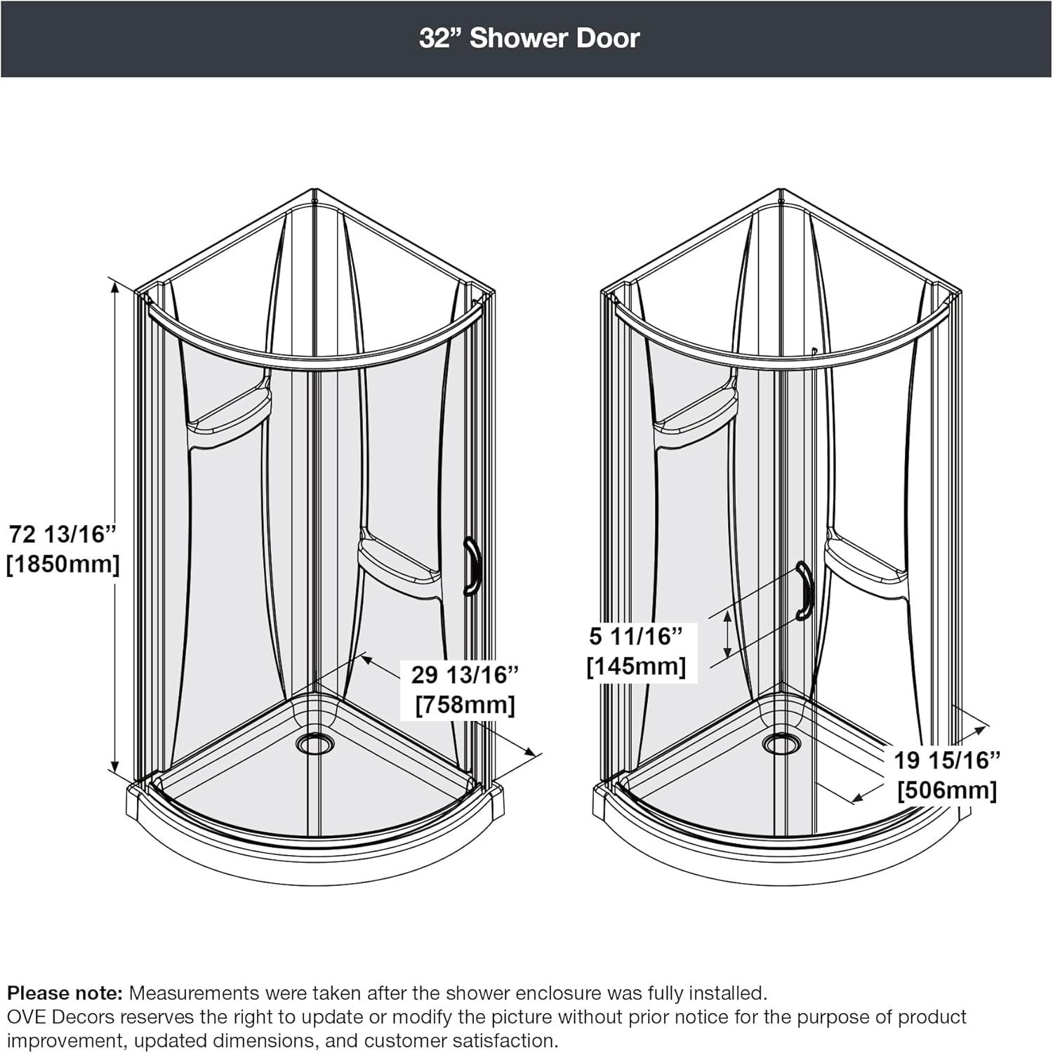 OVE Decors Breeze 33 in. Framed Round Shower Kit w/ Frosted Glass, Base, Wall