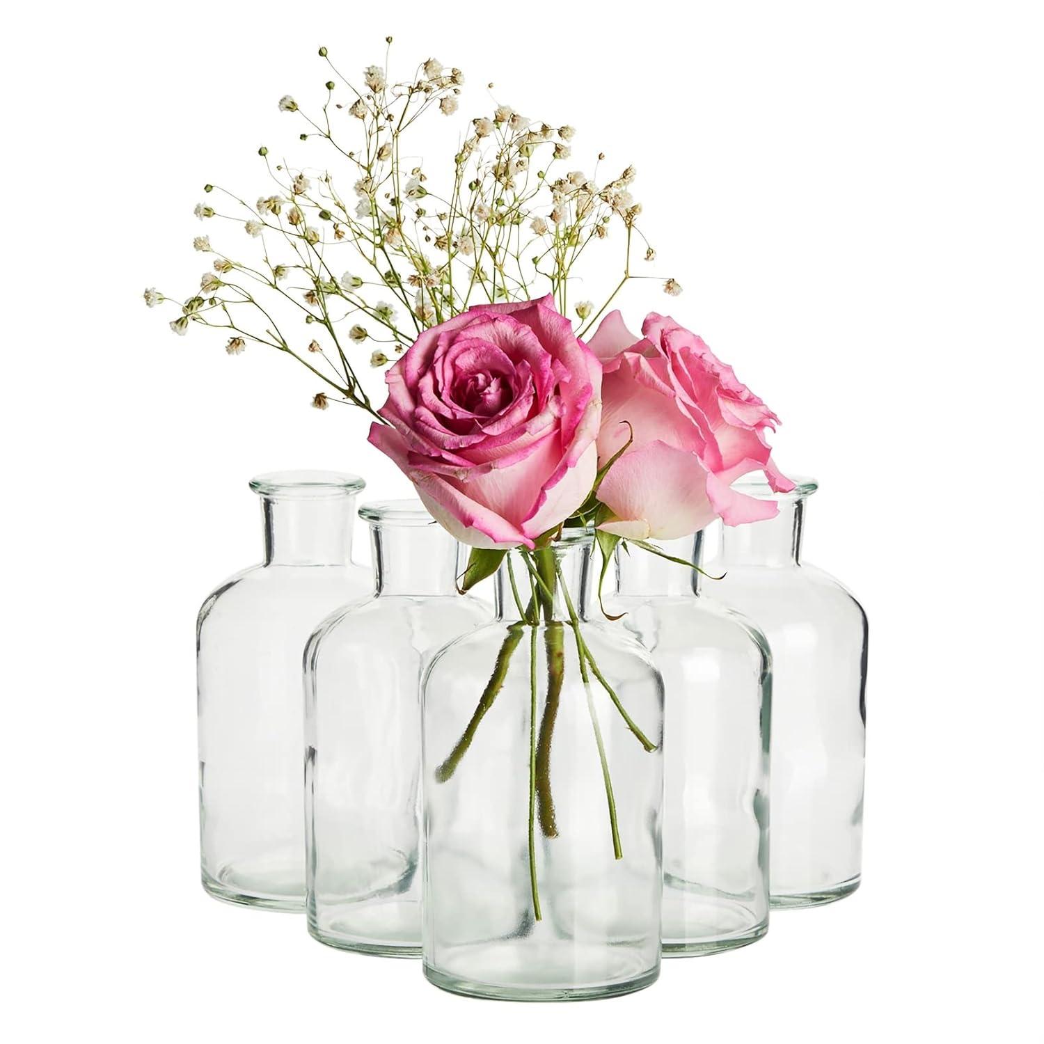 Juvale Farmlyn Creek 6-Pack Small Clear Vases for Centerpieces, Glass Jars for Stems, Flower Buds, Home Décor (2.8x5 In)