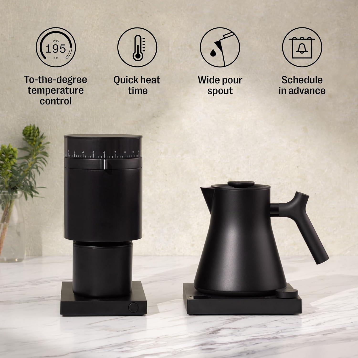 Fellow Corvo EKG Electric Tea Kettle in Stone Blue with Walnut Accents