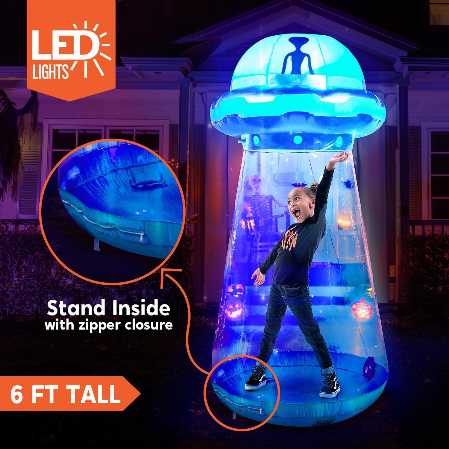 6-Foot Multicolor Lighted Halloween Inflatable UFO Decoration