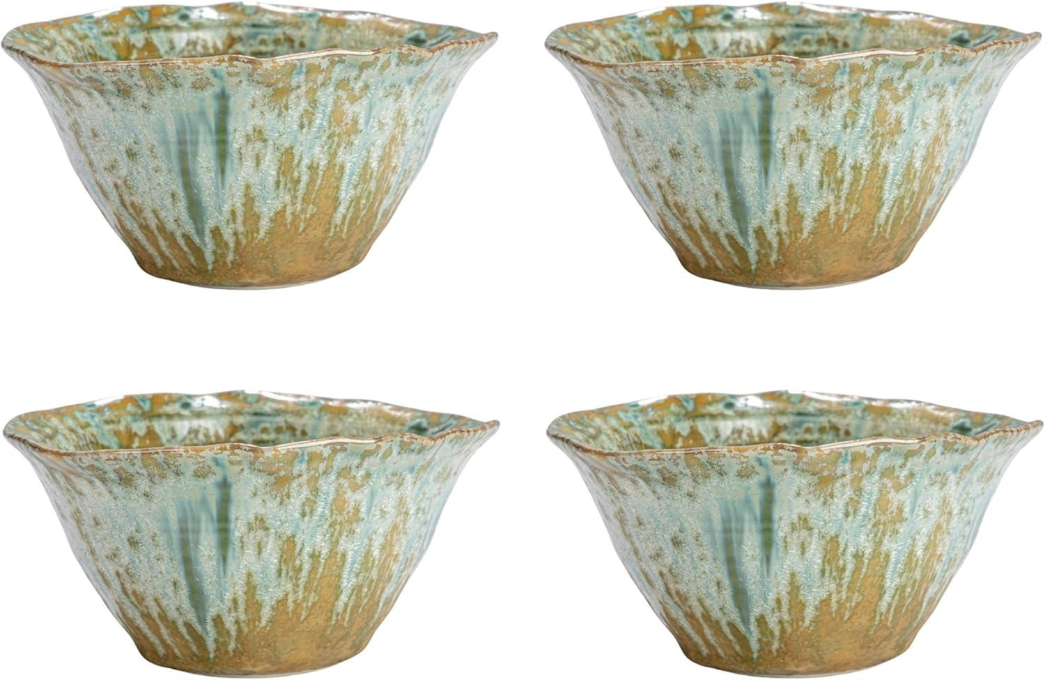 Teal Reactive Crackle Glaze Ceramic Salad and Soup Bowl Set