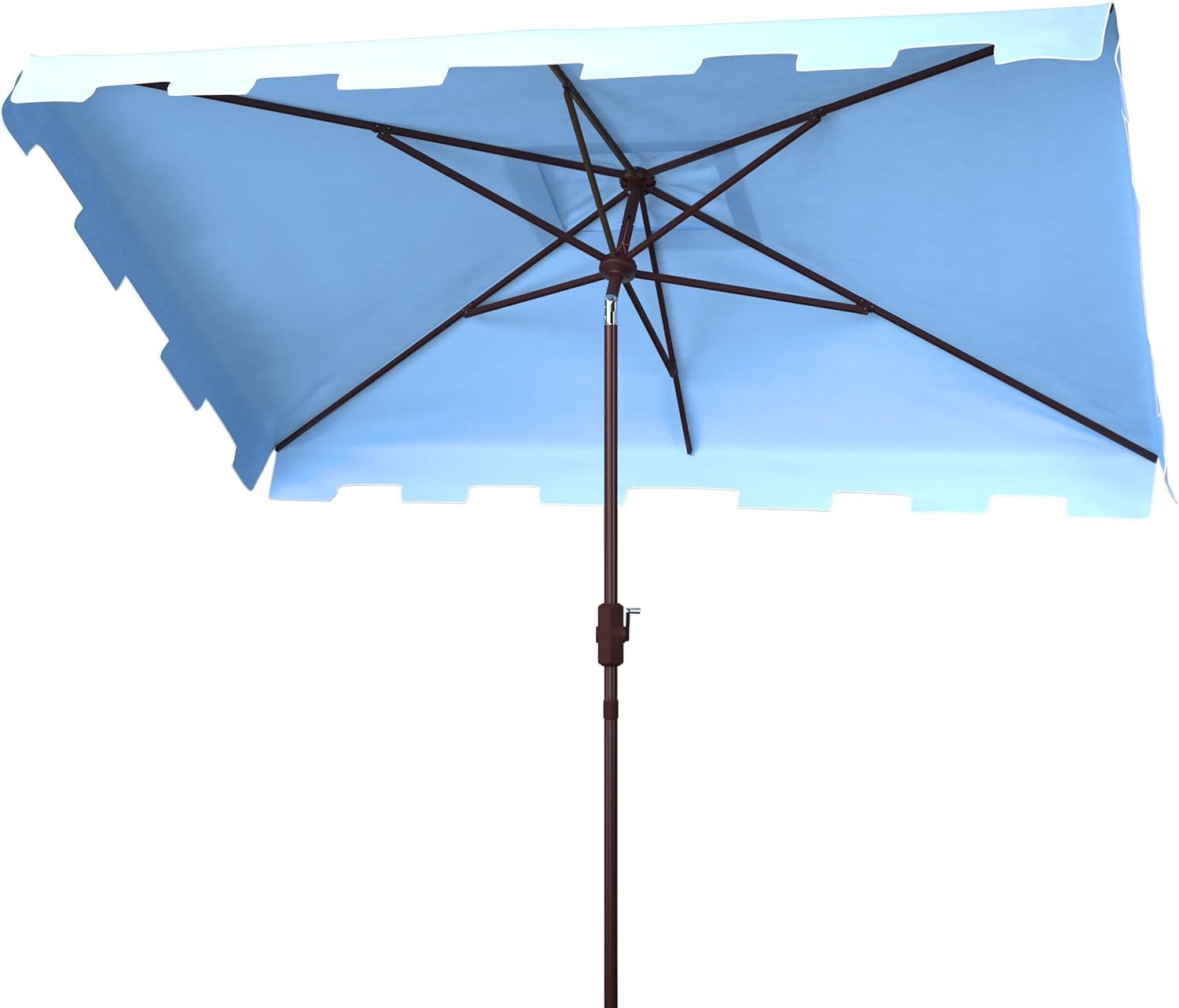 SAFAVIEH Zimmerman 6.5' X 10' Market Crank Patio Umbrella, Baby Blue/White