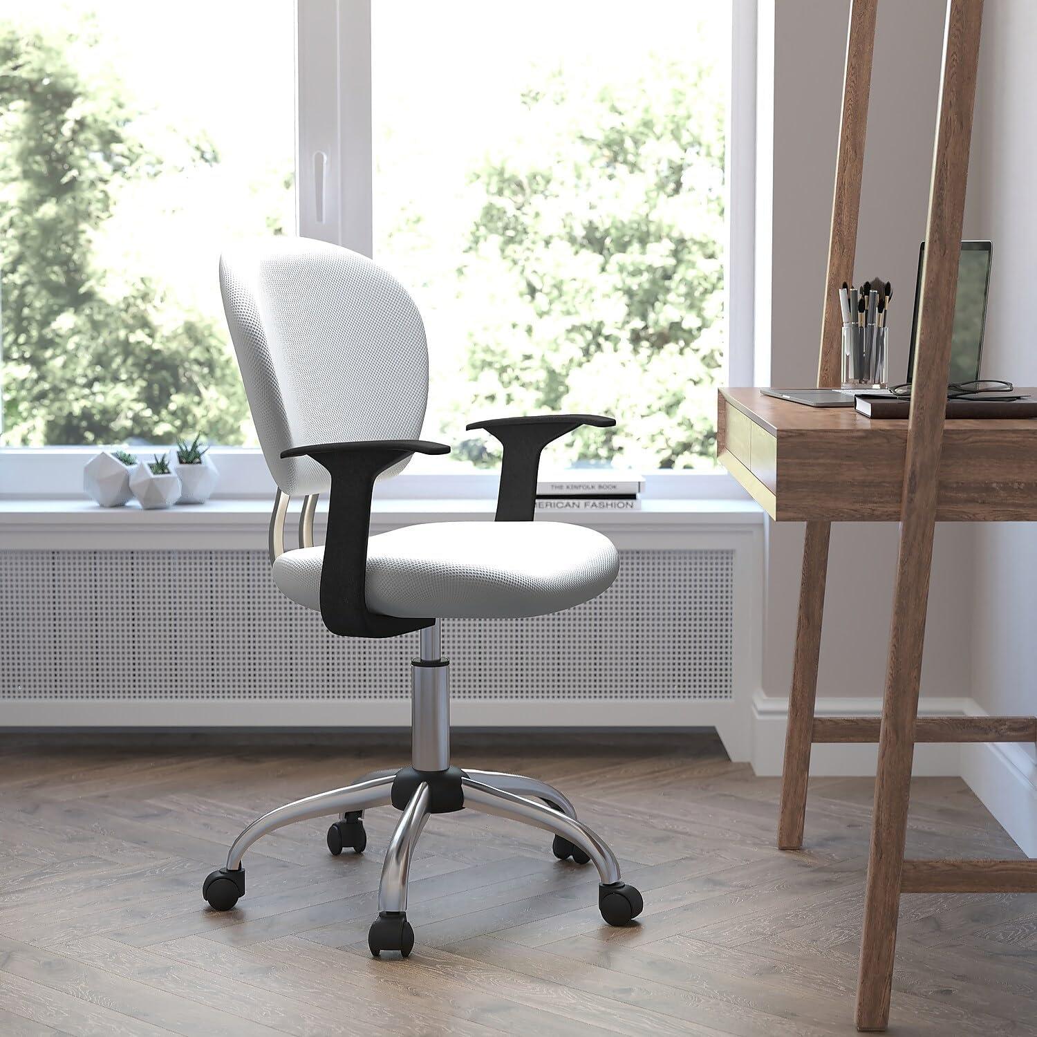 Mid-Back White Mesh Swivel Task Chair with Chrome Base