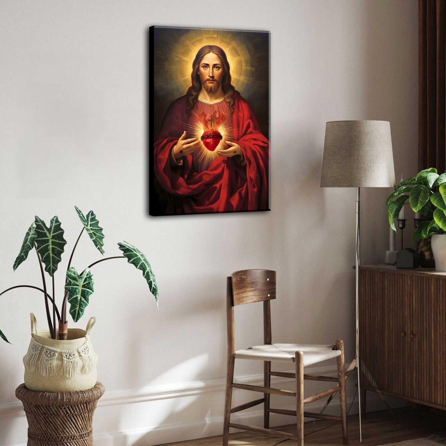 Sacred Heart of Jesus Religious Canvas Wall Art