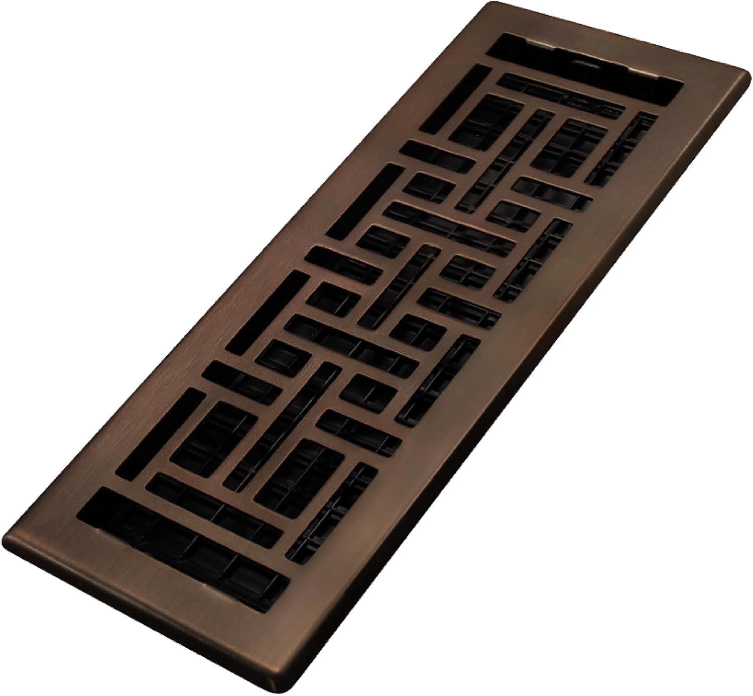 Decor Grates 4" x 12" Steel Plated Rubbed Bronze Finish Oriental Design Floor Register Rectangle