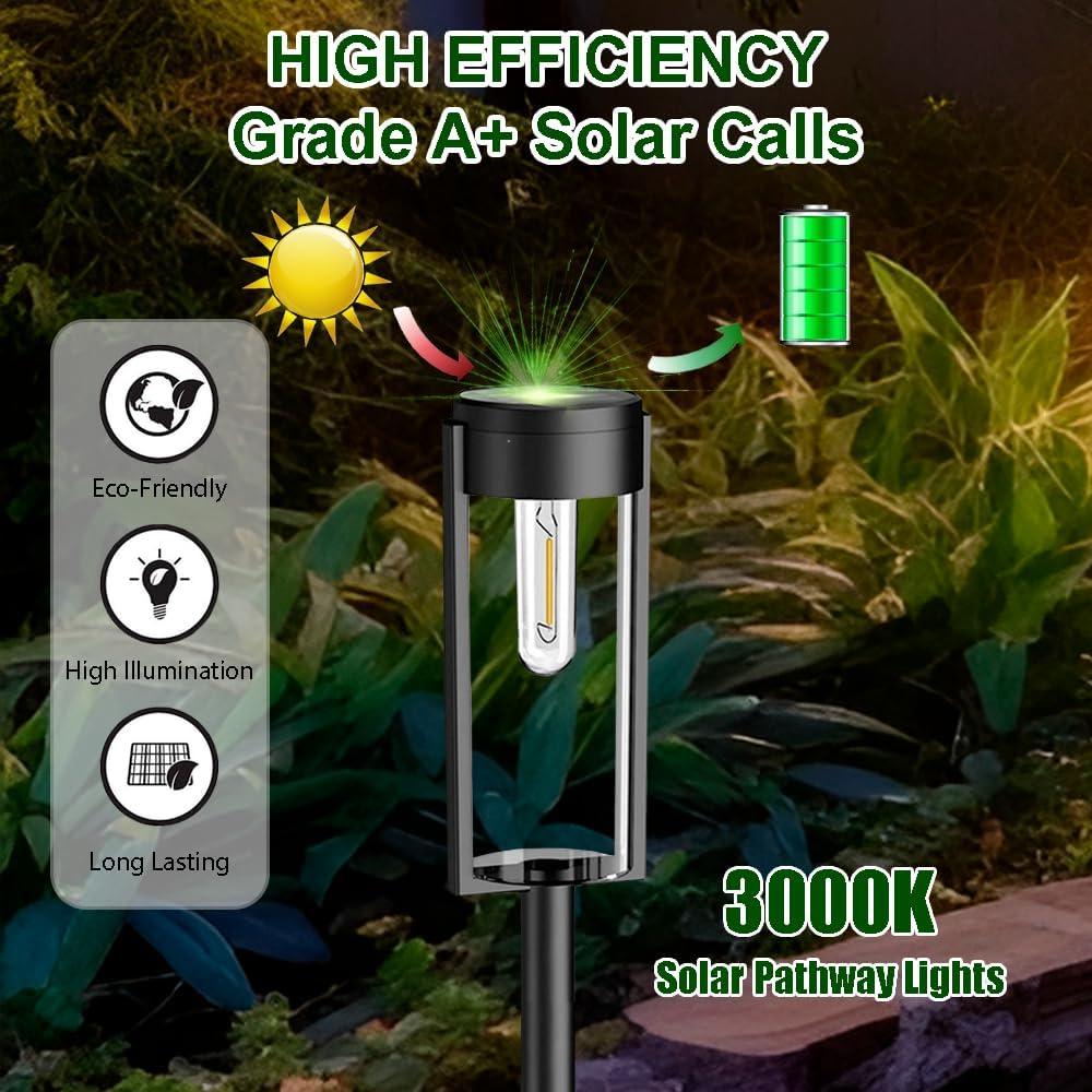 BITPOTT Solar Garden Lighting 8Pack Edison Bulbs Solar Powered Outdoor Pathway Light for Driveway