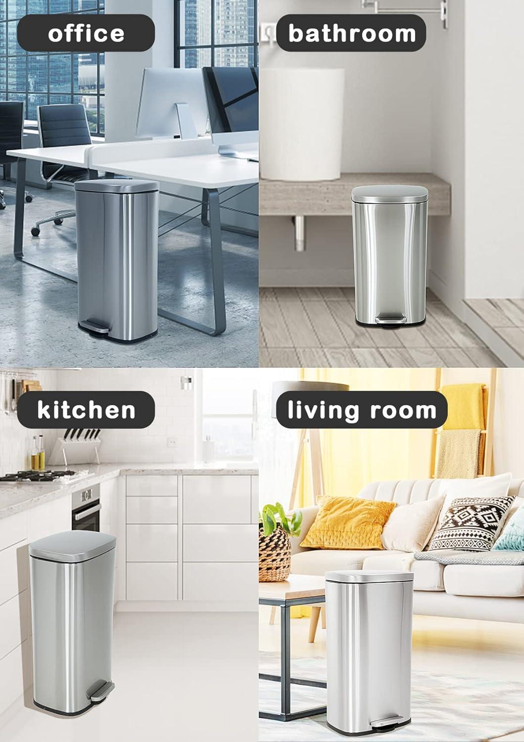 8 Gallon Brushed Stainless Steel Step-On Trash Can