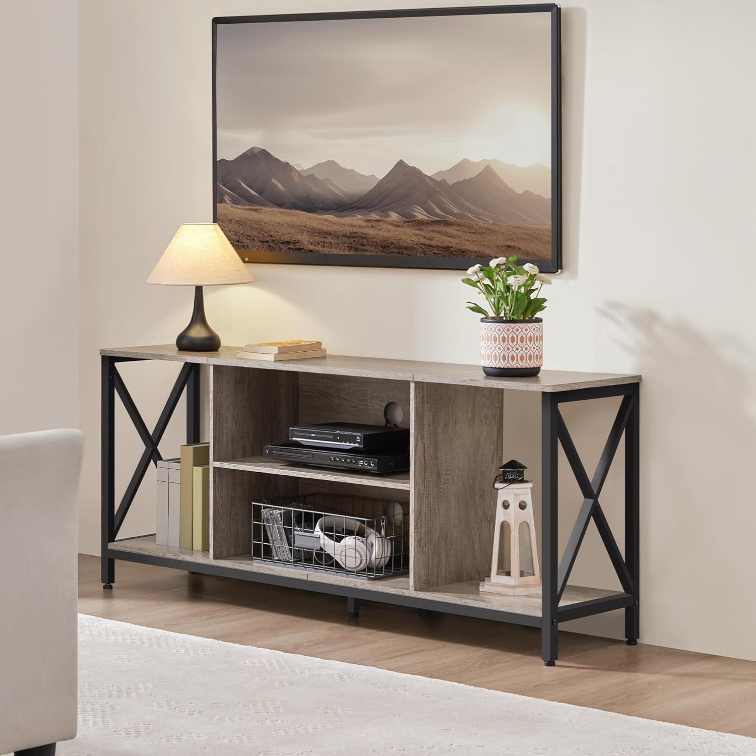 Yaheetech TV Stand for TVs up to 65 Inch with Storage Compartments,Gray