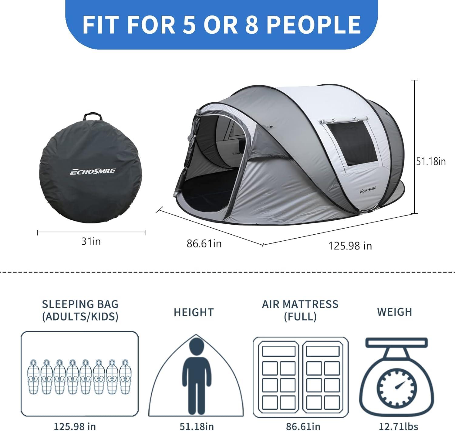 EchoSmile 6 Person White Fiberglass Dome Camping Tent