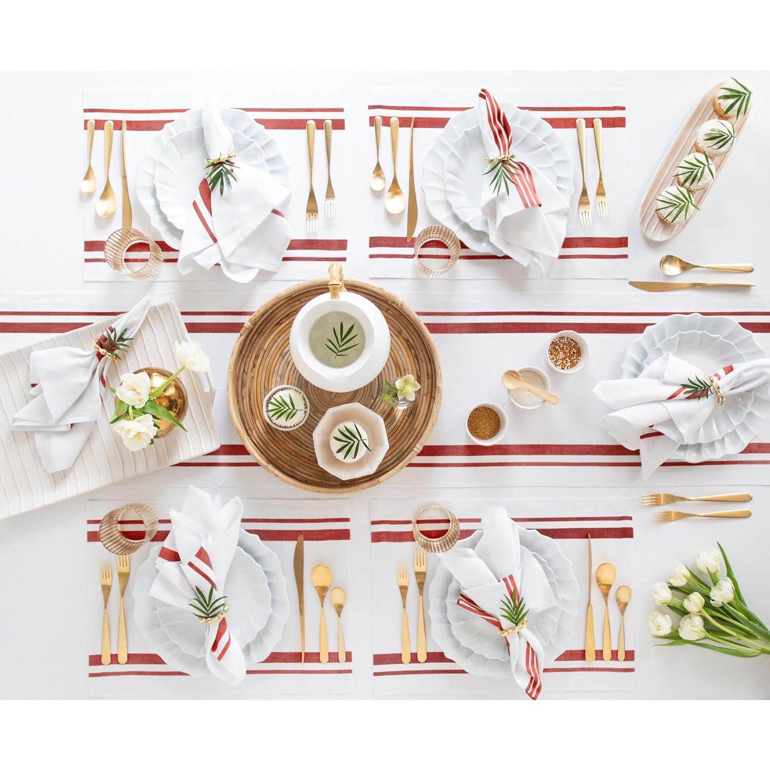 Solino Home French Stripe - 100% Pure Linen Table Runner