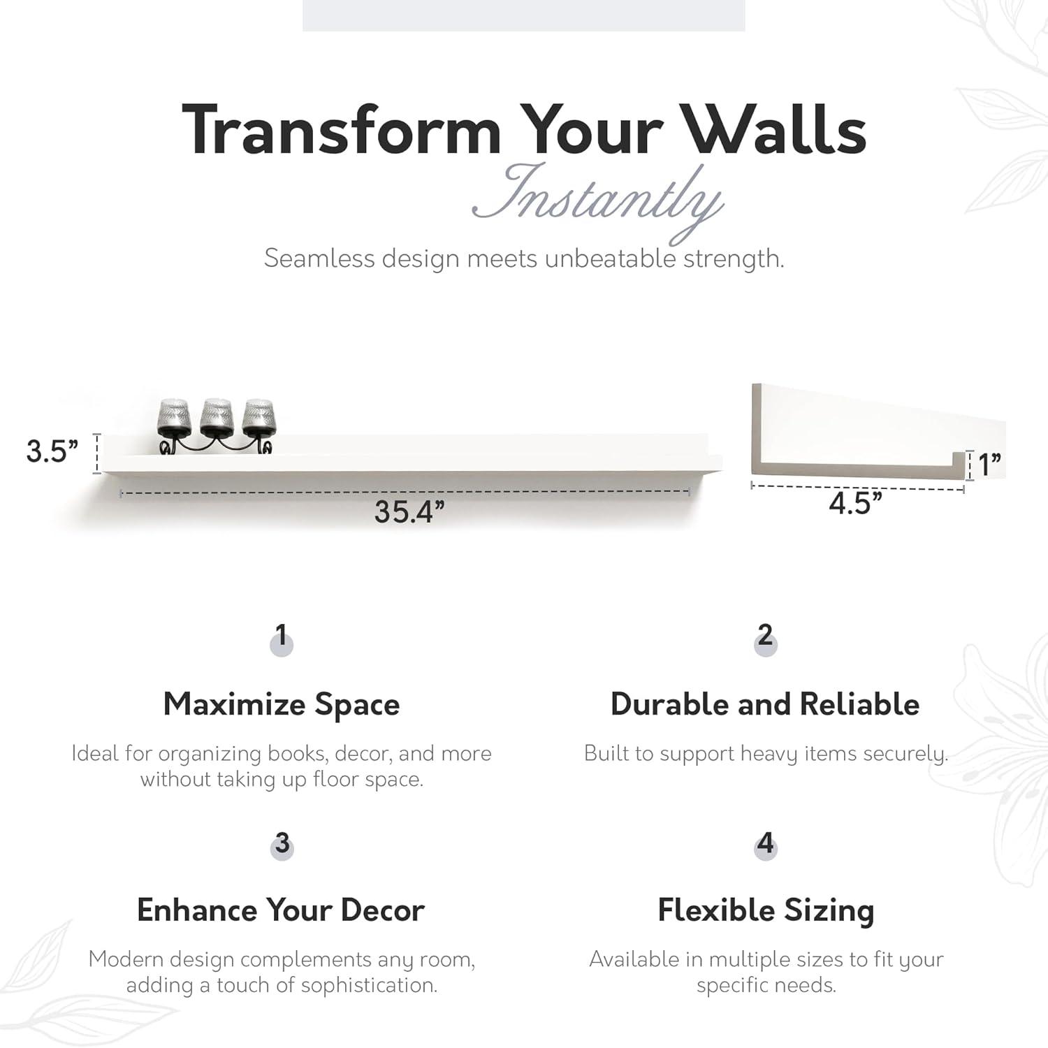 Generic Traditional 4.5" x 35.4" White matt Finish Floating Shelf