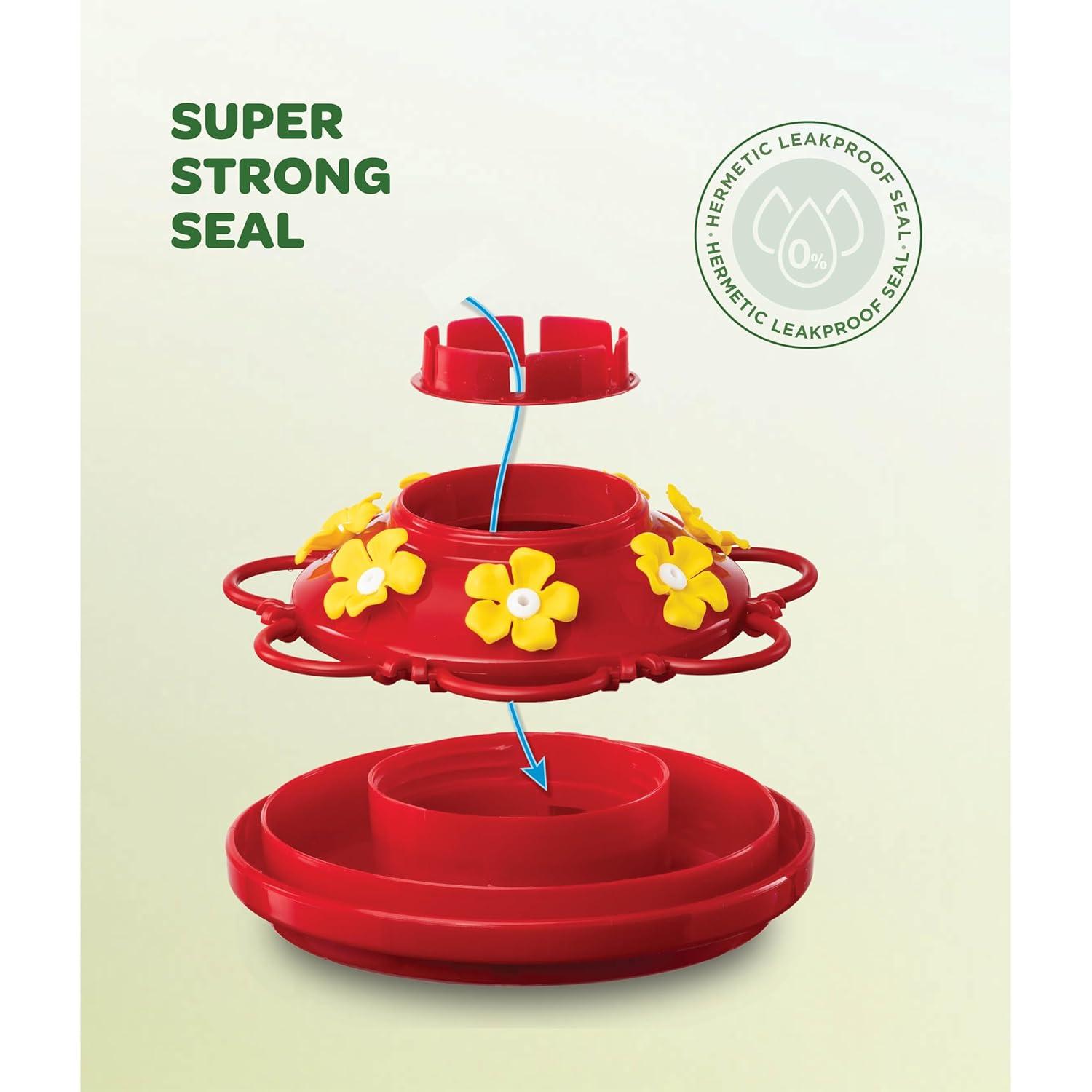 Hummingbird Feeder 10 oz Plastic Hummingbird Feeders for Outdoors, with Built-in Ant Guard - Circular Perch with 5 Feeding Ports - Wide Mouth for Easy Filling/2 Part Base for Easy Cleaning