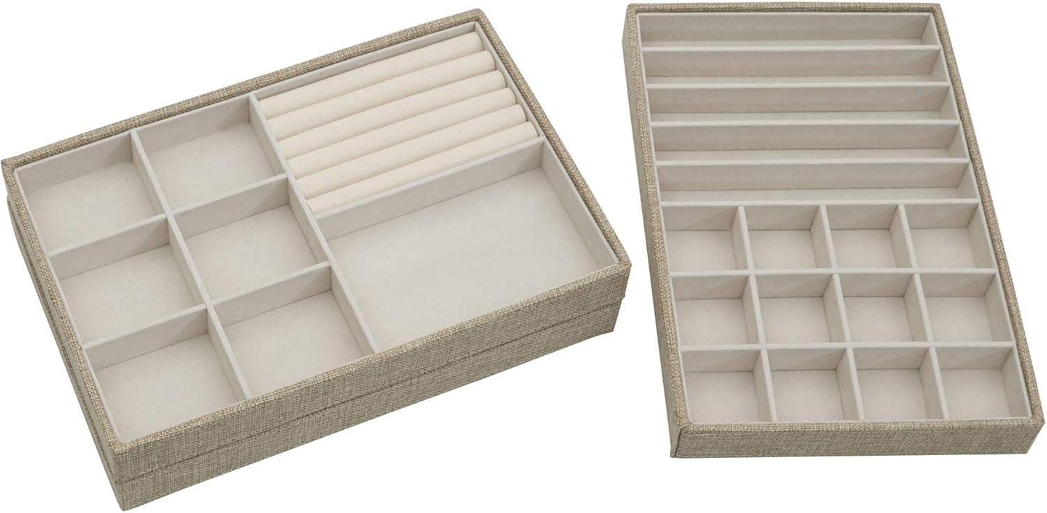 Household Essentials Stackable Jewelry Trays 3 Latte: Beige Polyester Drawer Organizer & Storage Trays, 8"x12"