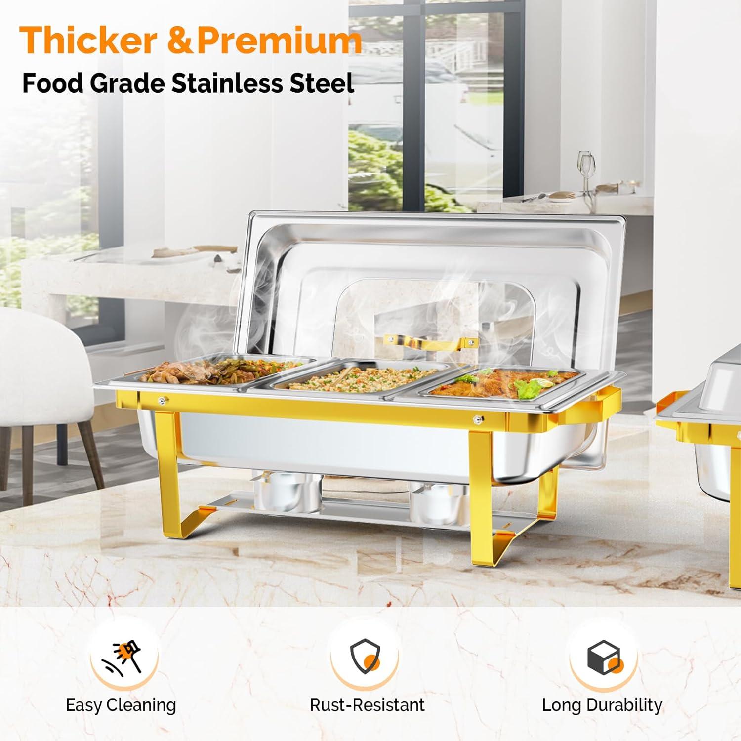 ROVSUN 8 Quart Stainless Steel Silver Chafing Dish Buffet Set 1/3 Food Pan