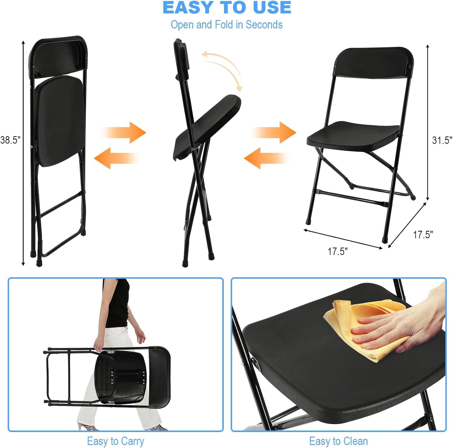 GARTOOO 10 Pack Plastic Folding Chair, Stackable Steel Frame Chairs,Portable Commercial Chair for Home, Office, Wedding, 550lbs Weight Capacity