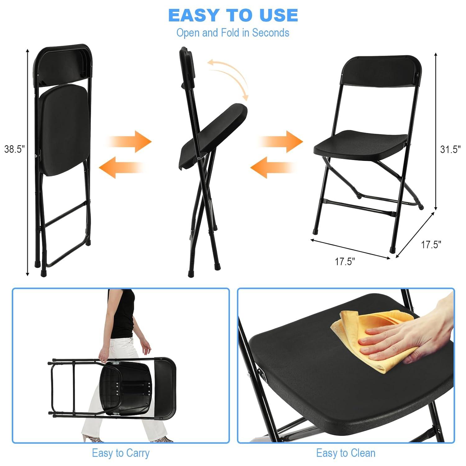 GARTOOO 10 Pack Plastic Folding Chair, Stackable Steel Frame Chairs,Portable Commercial Chair for Home, Office, Wedding, 550lbs Weight Capacity