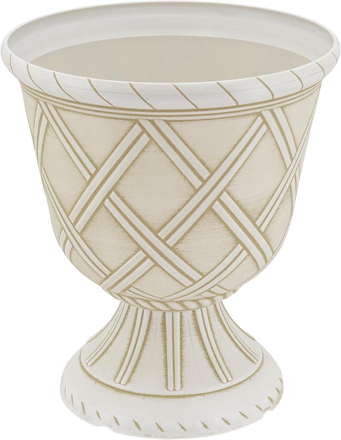 PL60GD Lattice Plastic Garden Urn, Classic Decorative Garden Pot Planter for Indoor and Outdoor Plants, Gold