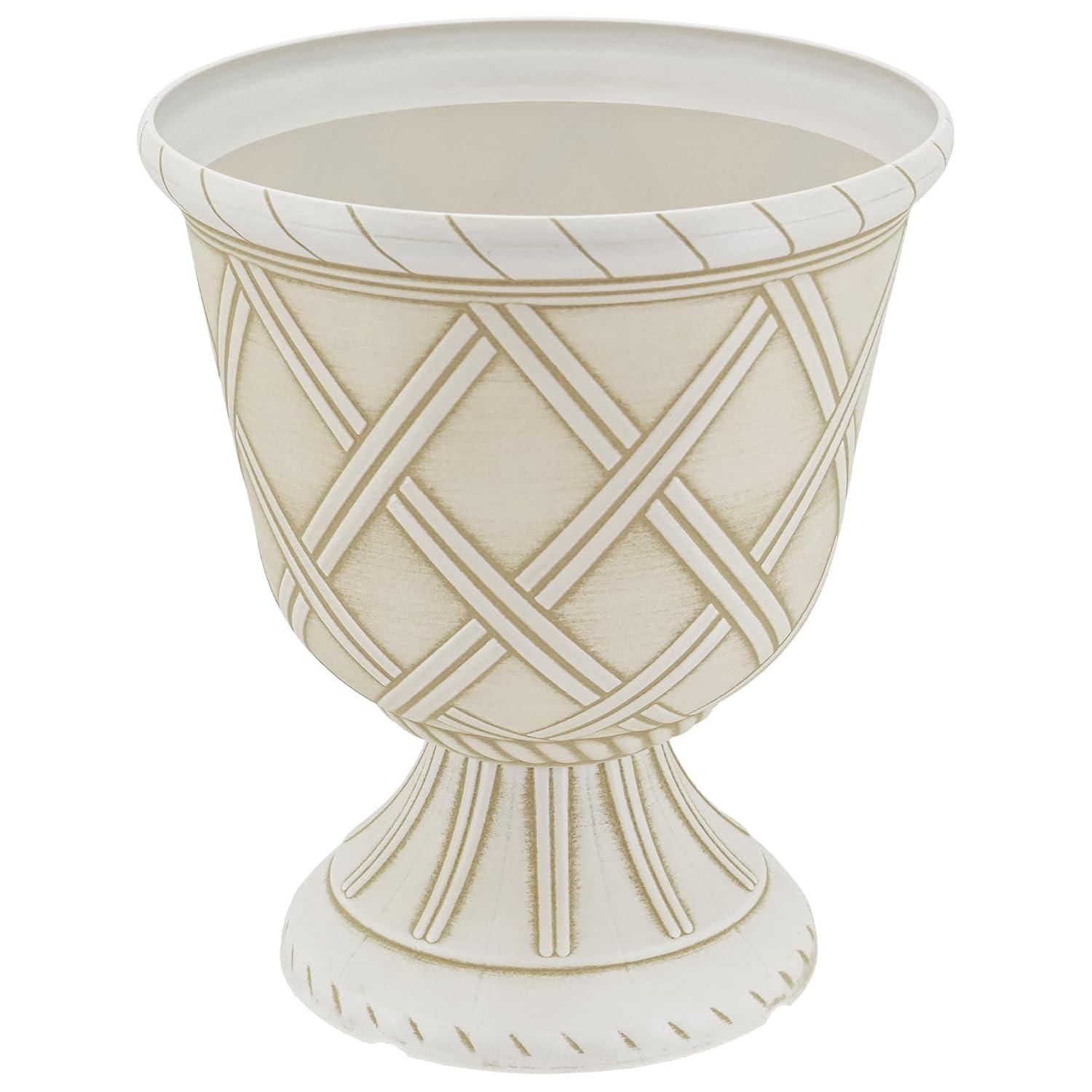 PL60GD Lattice Plastic Garden Urn, Classic Decorative Garden Pot Planter for Indoor and Outdoor Plants, Gold