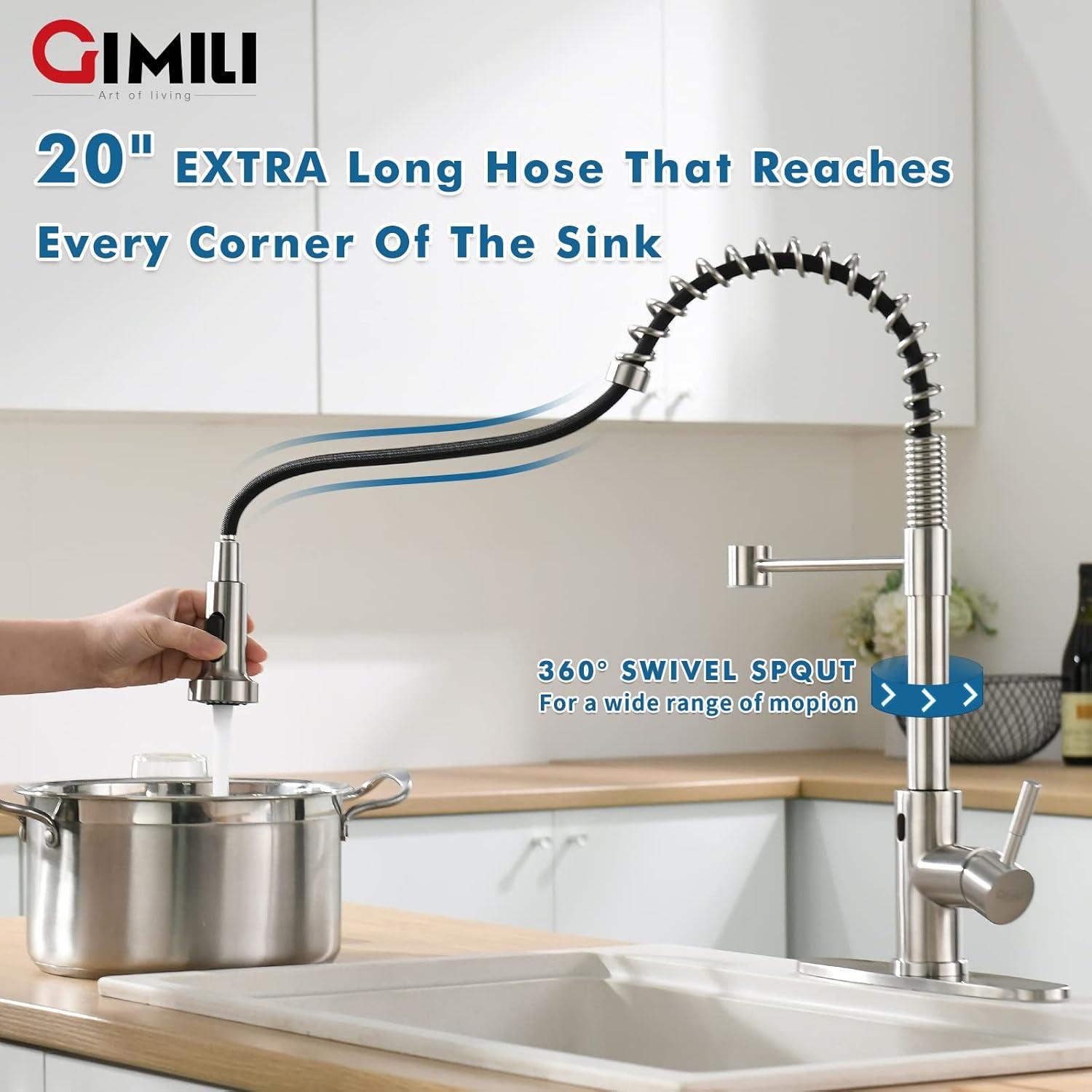 GIMILI Black and Gold Touchless Kitchen Faucet with Pull Down Sprayer Motion Sensor Smart Hands-Free Activated Single Hole Spring Faucet for Kitchen Sink
