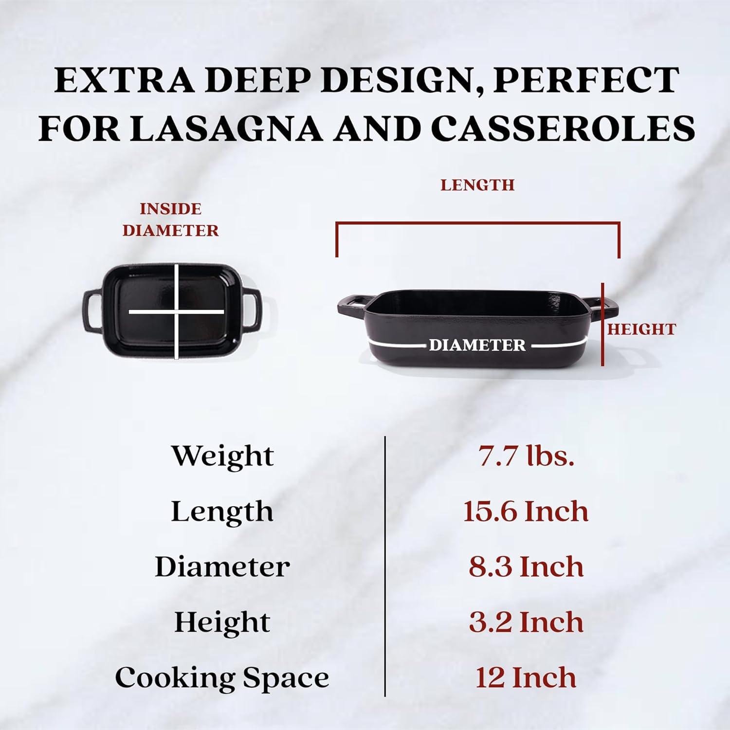 Alva Alva Nori Enameled Cast Iron Dutch Oven Dish Roasting Pan Rectangular Nonstick Stove-to-Table Enamel Coated Pot, Non Toxic, Compatible with All Stovetops, Oven Safe & Induction Safe