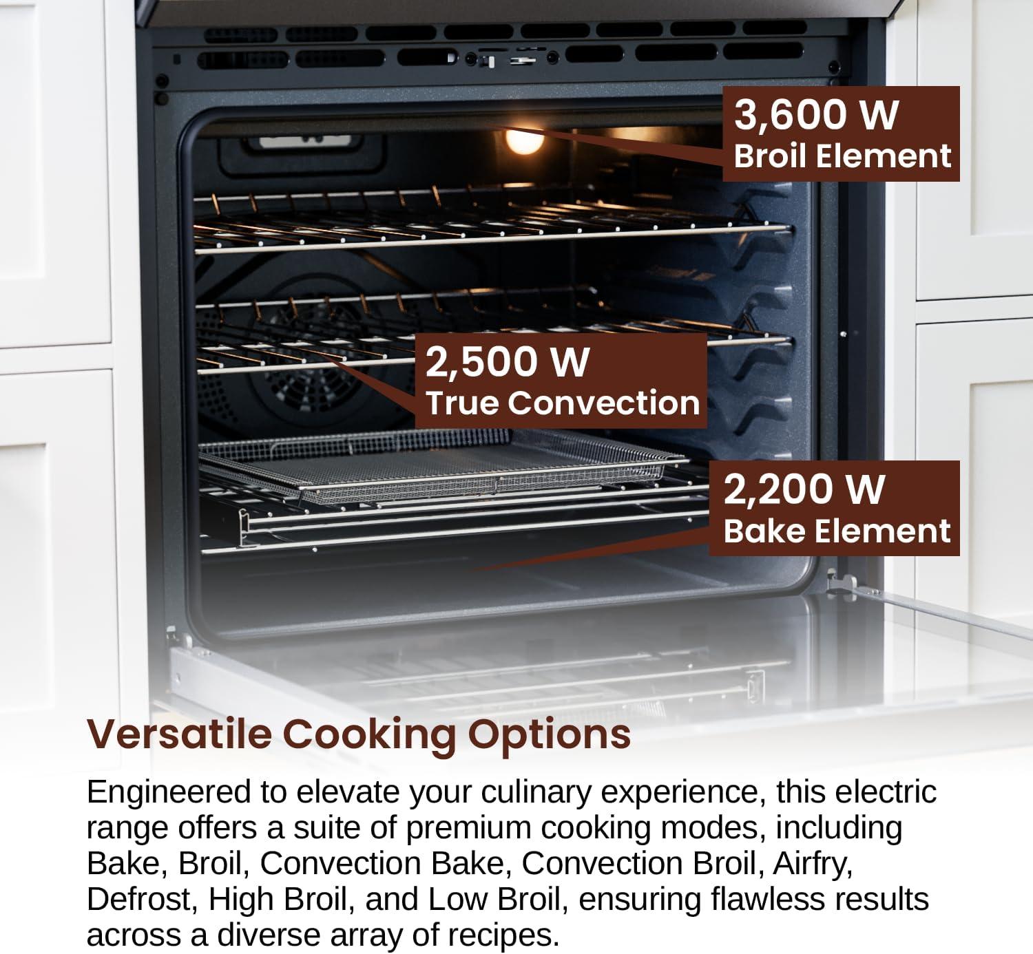 Rangaire RRI303GS 30" Glass Touch Induction Range Oven - Stainless Steel, Induction Burners, True Convection, Self Cleaning, Easy Reach Racks