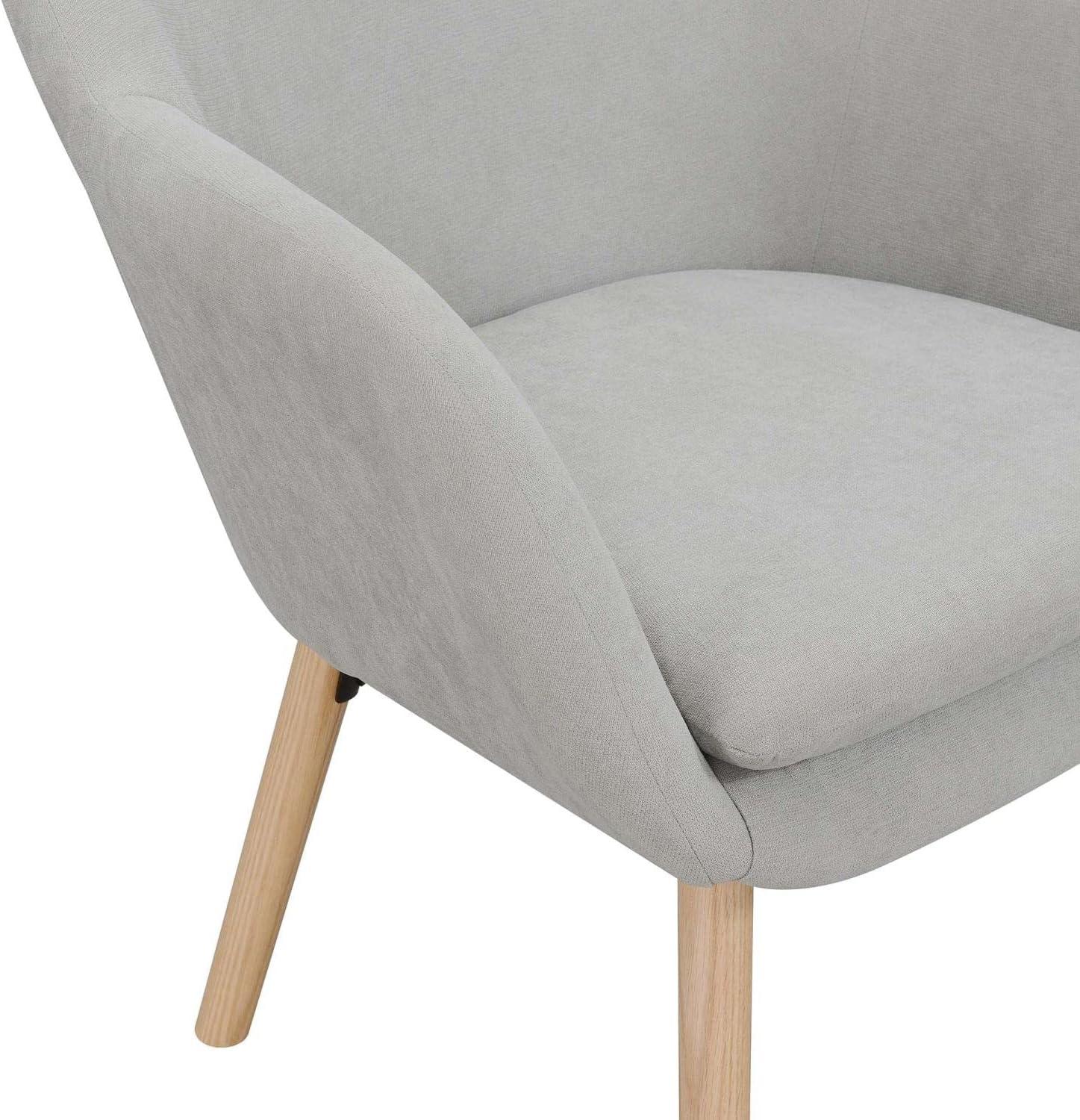 Pewter Gray Linen and Velvet Wingback Accent Chair with Oak Legs