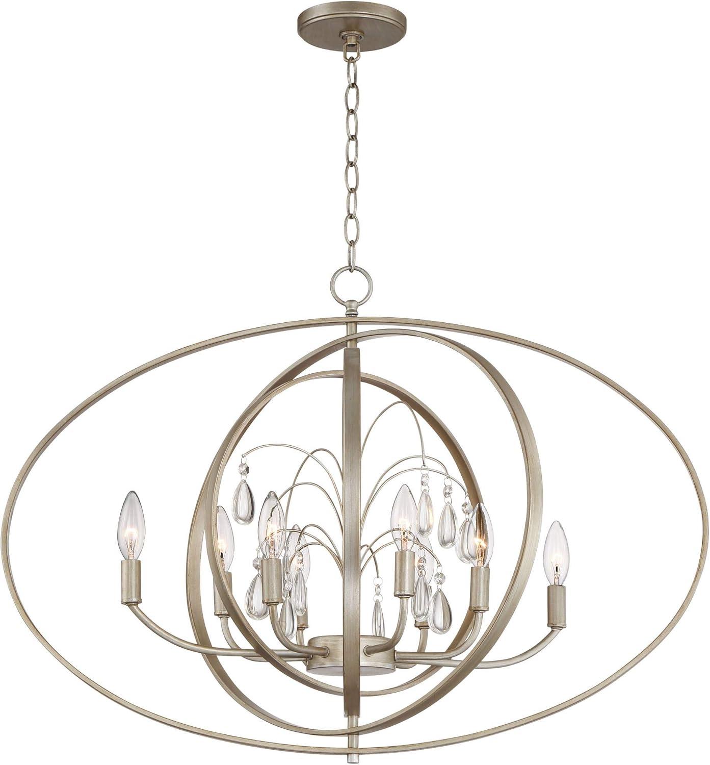 Possini Euro Design Tiller Champagne Satin Silver Pendant Chandelier 31 1/2" Wide Modern Open Orb Frame 8-Light Fixture for Dining Room Kitchen Island