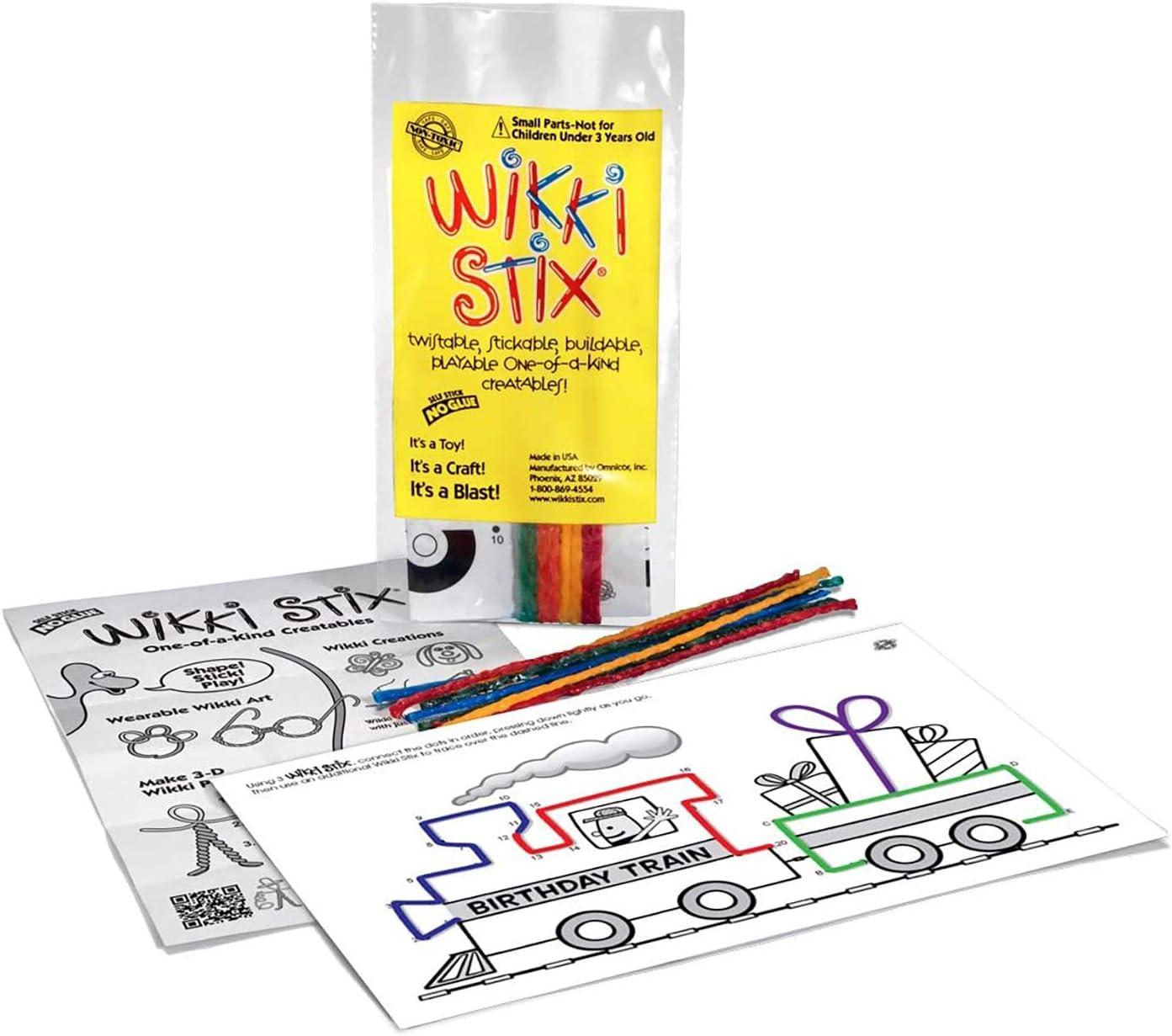 Wikki Stix Birthday Fun Favors, pack of 20 individual fun favors, each with 12 Wikki Stix and a birthday themed play sheet, Made in the USA