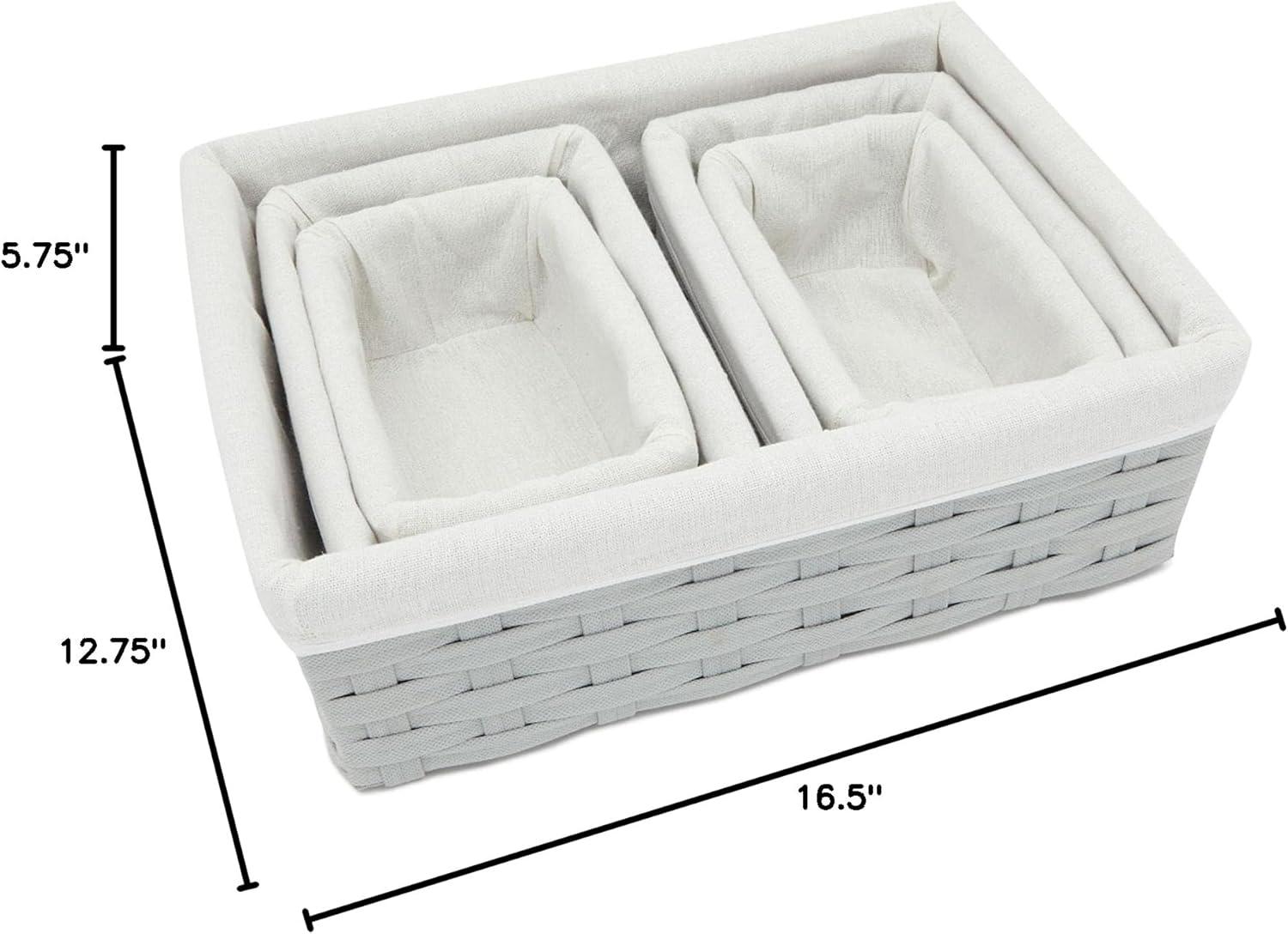 5 Pack Wicker Nesting Baskets with Cloth Lining for Pantry Shelves, Rectangular Storage Bins for Organizing Closet (Brown, 3 Sizes)
