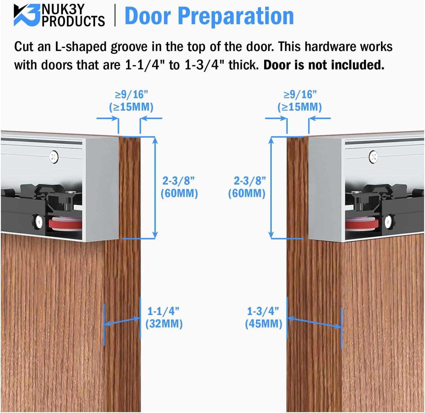 42" Silver and Black Concealed Sliding Barn Door Hardware Kit