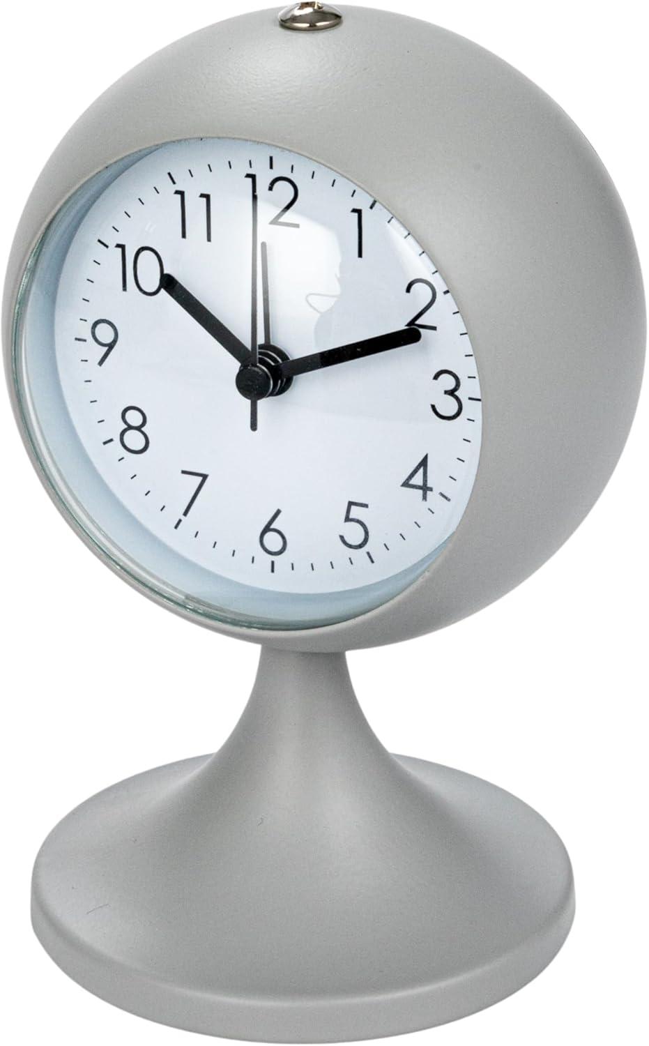 Creative Co-Op Round Metal Table Clock with Alarm, White