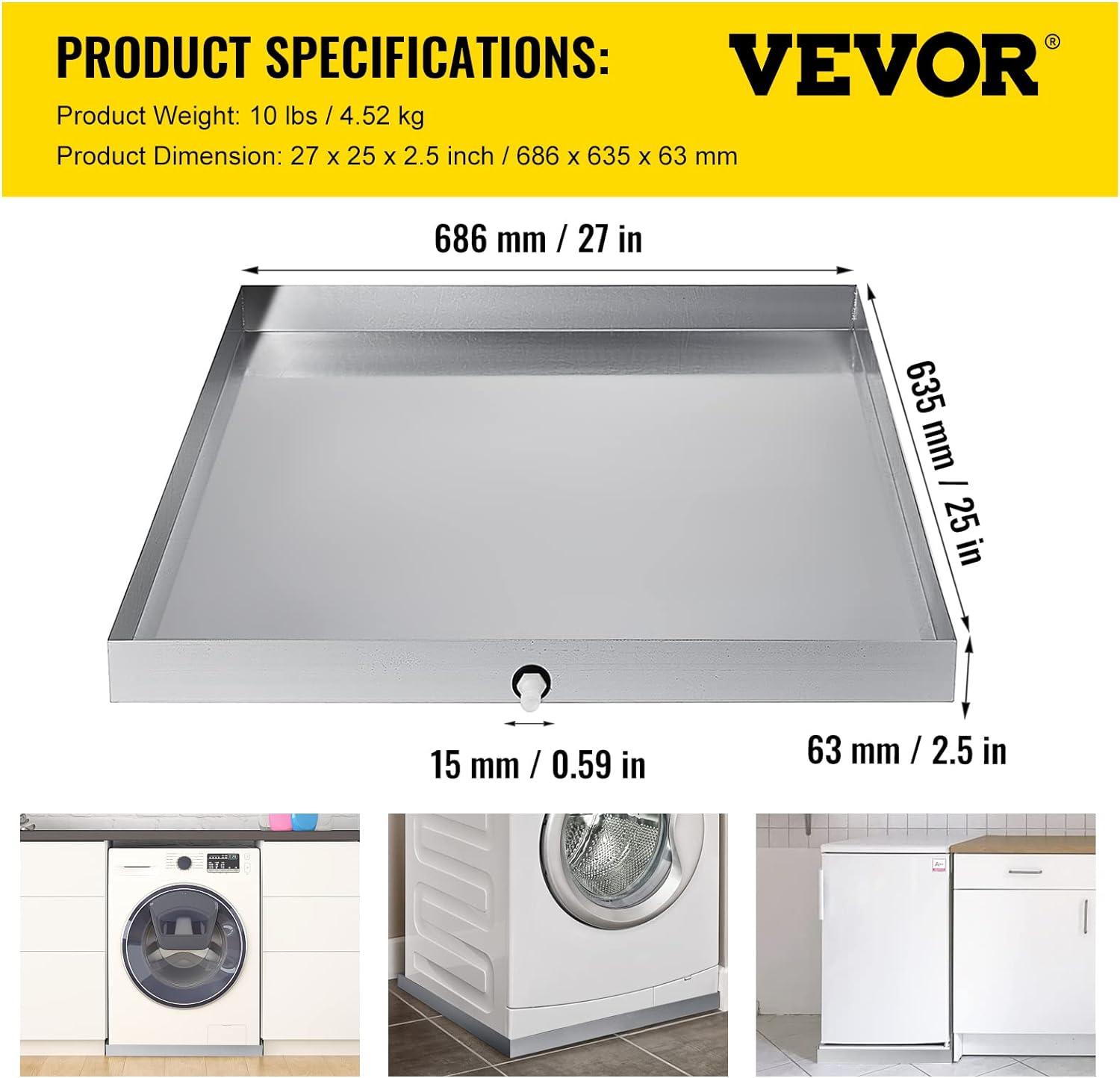 VEVOR 27"x25" Washing Machine Pan 304 Heavy Duty Compact Washer Drip Tray