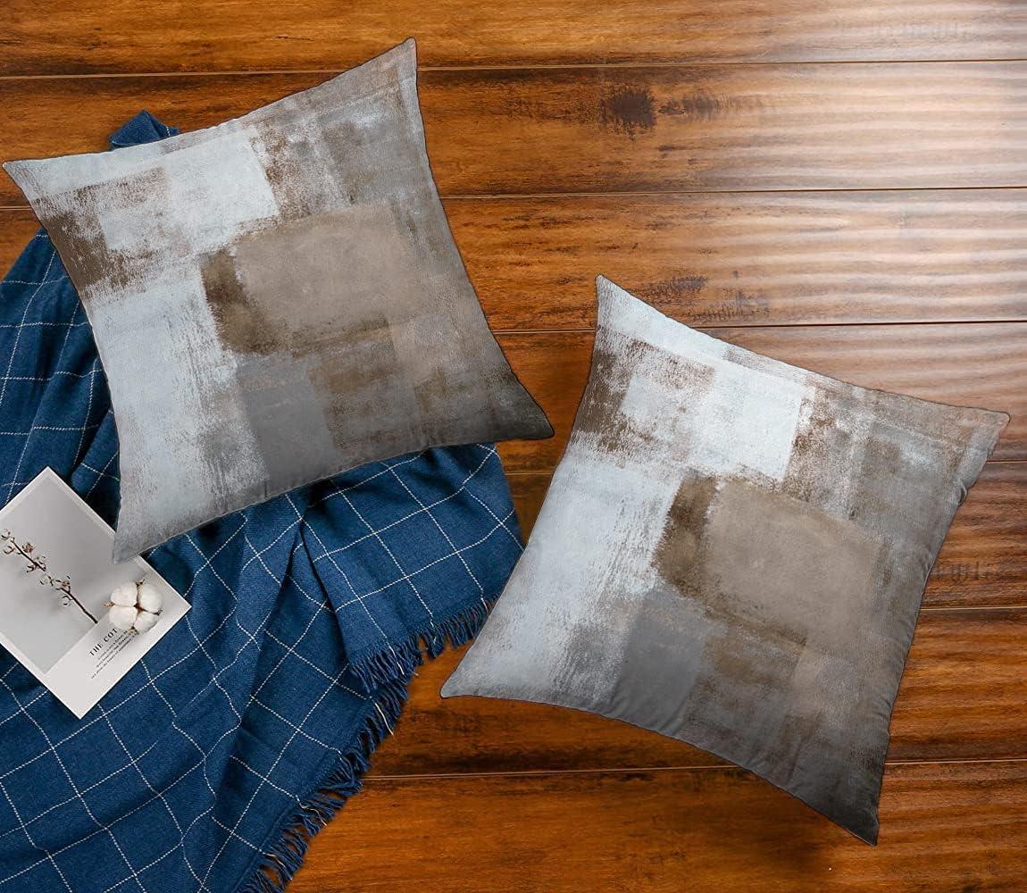 Brown and Gray Abstract Polyester Square Throw Pillow Covers