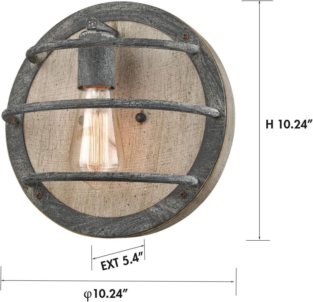 Claxy 10" Round Wood Wall Sconce with Cage for Bedroom Hallway Kitchen