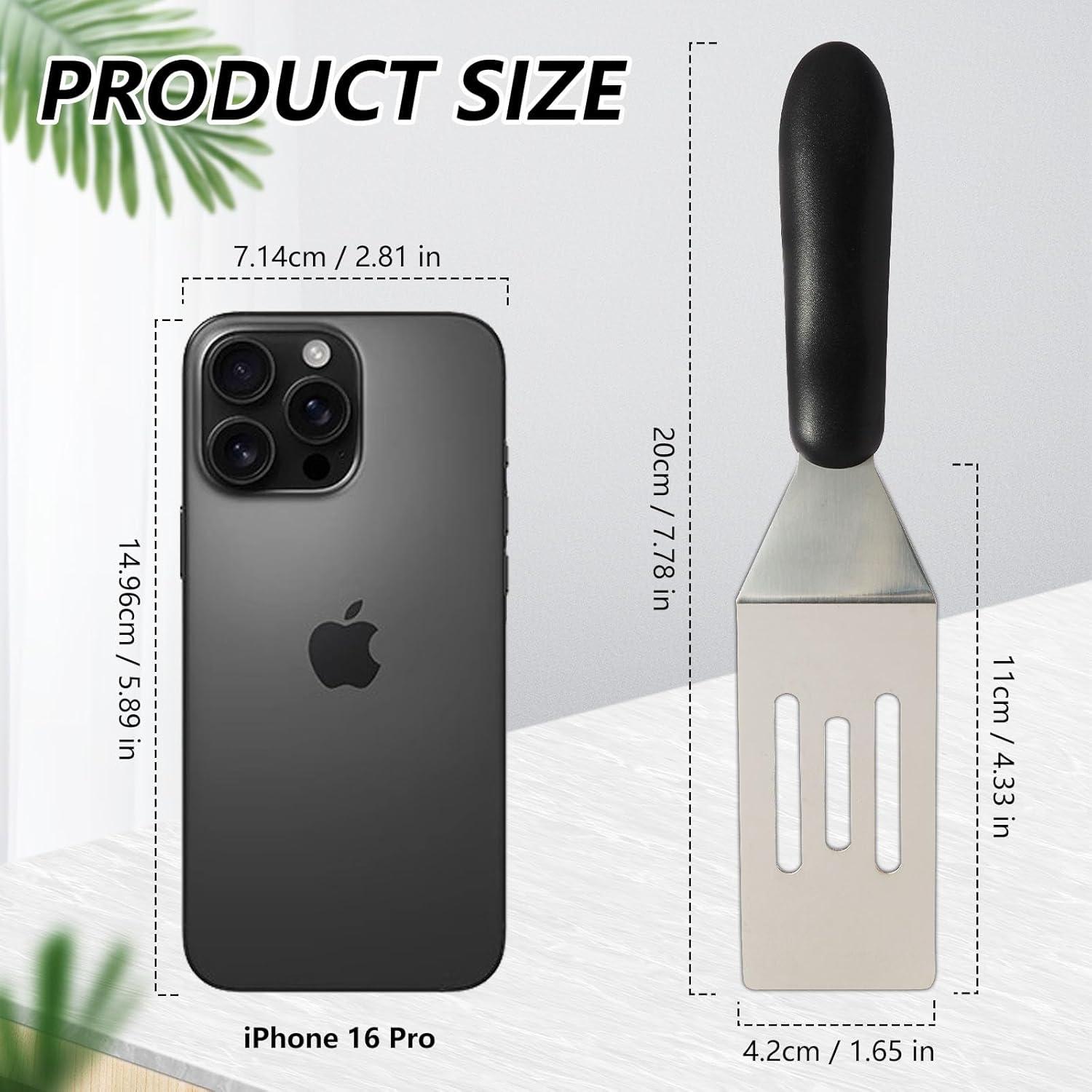 2 Pieces Small Spatula Set, Stainless Steel Mini Serving Spatula for Kitchen Use, Flipping or Cooking for Brownie, Cookie, Lasagna, Pancakes & Cake(Black+Silver)