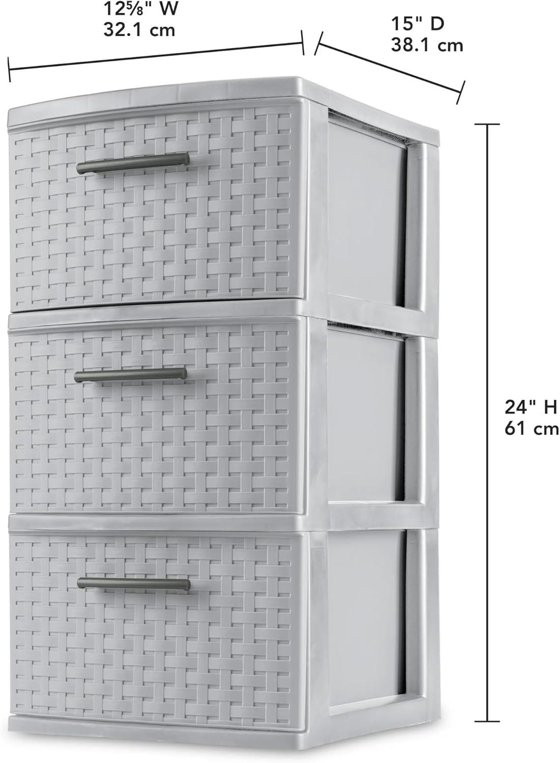 Cement Gray 3-Drawer Weave Plastic Storage Tower