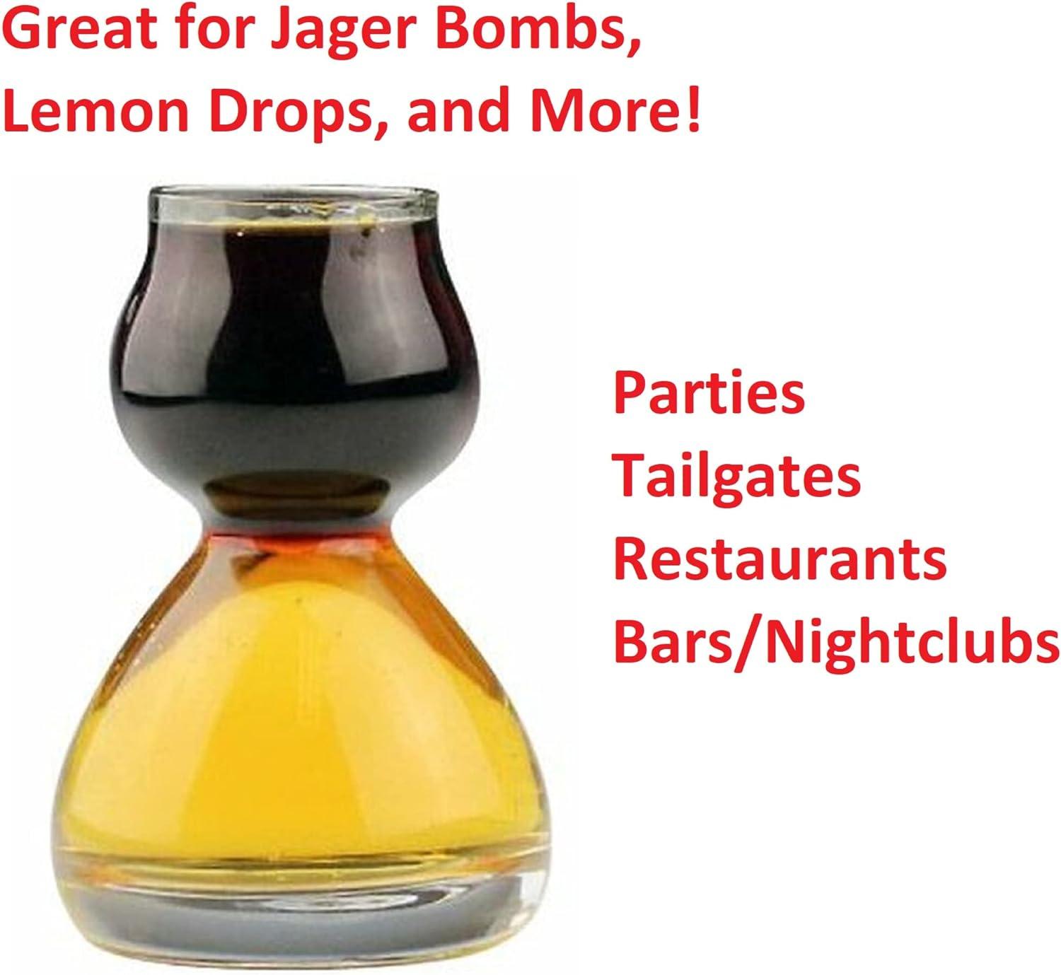 QUAFFER Double Bubble Layered PLASTIC Shot Glass – Clear Chaser Shot Glass Jigger for Smooth Tasty Shots – Fun Unique Split Shot Glasses Barware (Set of 4)
