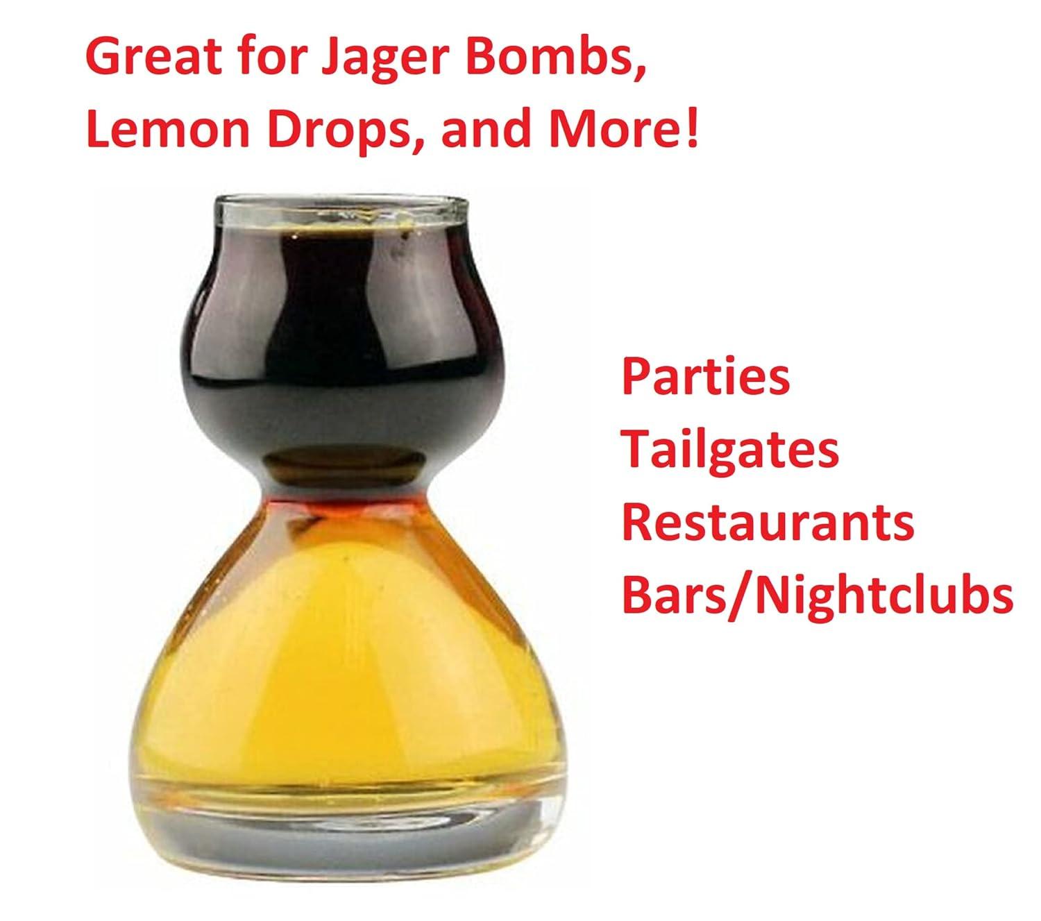QUAFFER Double Bubble Layered PLASTIC Shot Glass – Clear Chaser Shot Glass Jigger for Smooth Tasty Shots – Fun Unique Split Shot Glasses Barware (Set of 4)