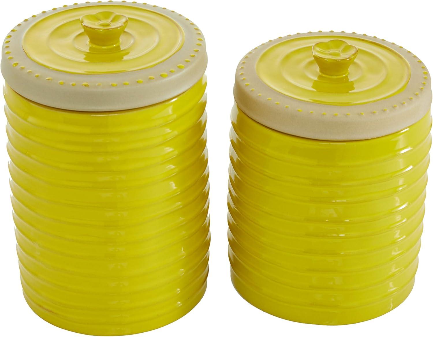 Yellow Ceramic Farmhouse Canister Set with Grooves