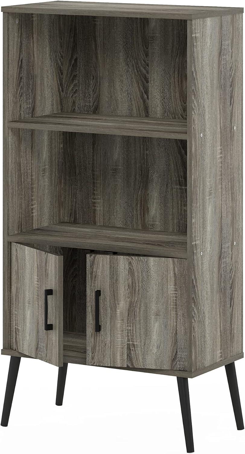 Furinno Claude Mid Century Style Accent Cabinet with Wood Legs, French Oak Grey
