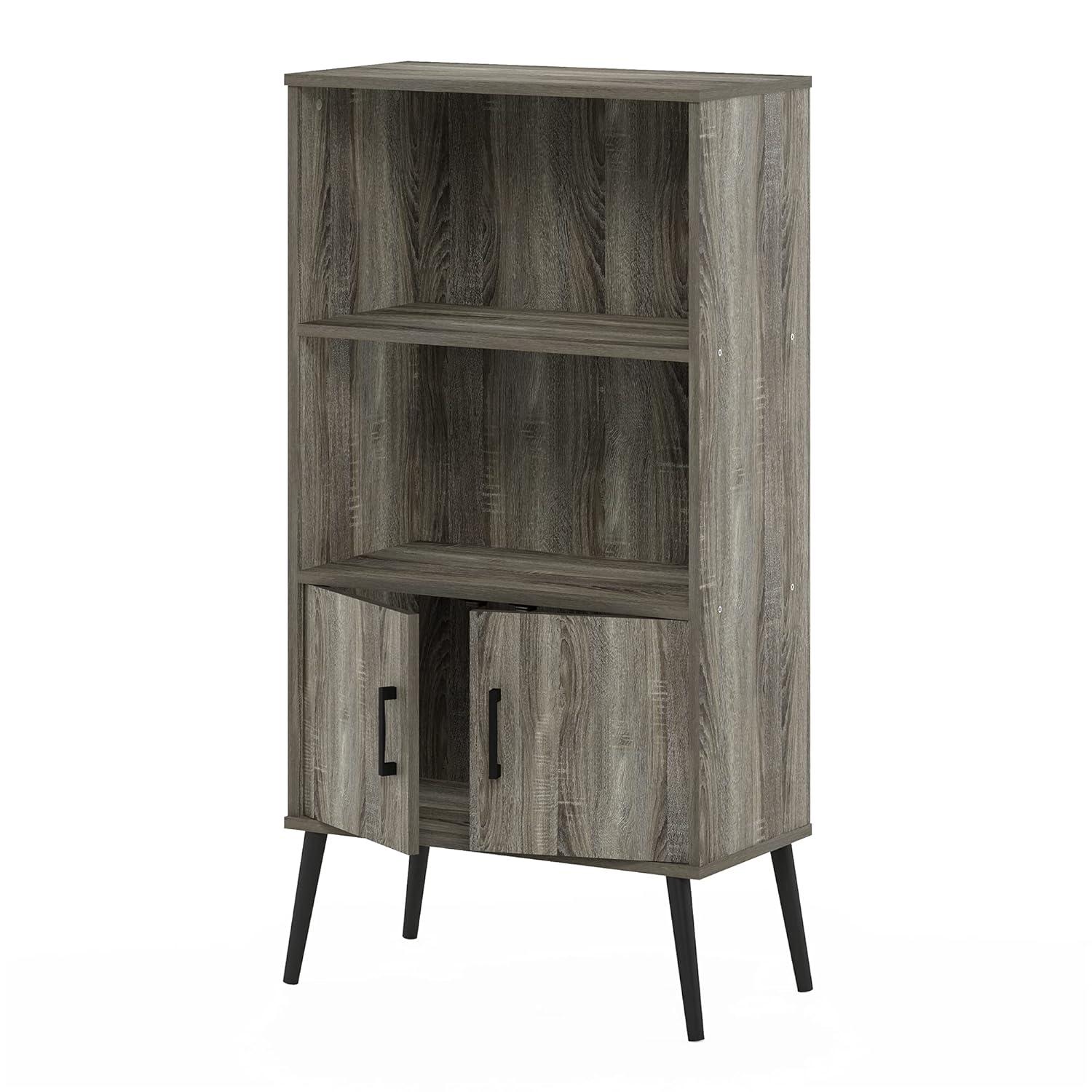 Furinno Claude Mid Century Style Accent Cabinet with Wood Legs, French Oak Grey