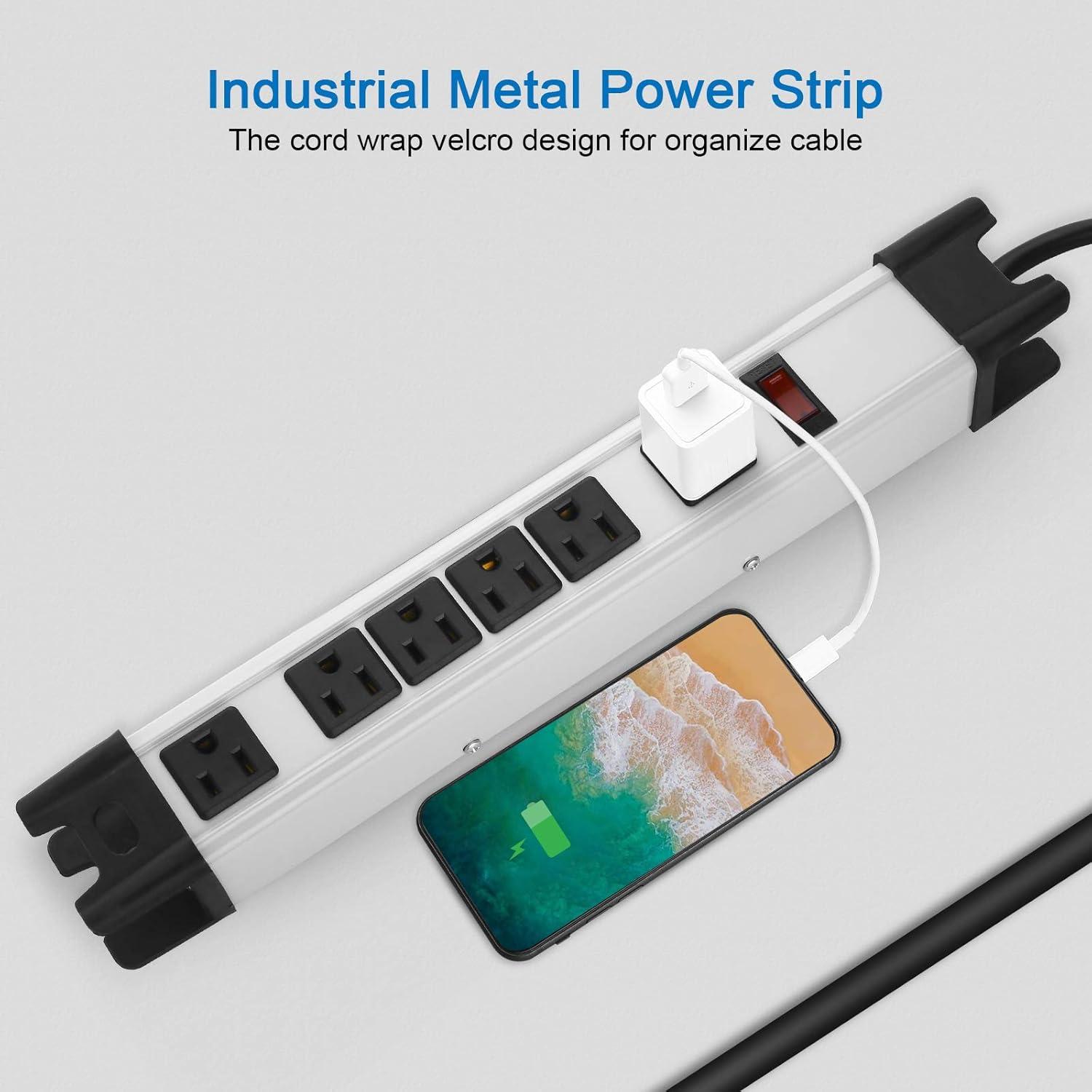 Strongway 6-Outlet Steel Power Strip, 14/3 Ga., 15 Amps