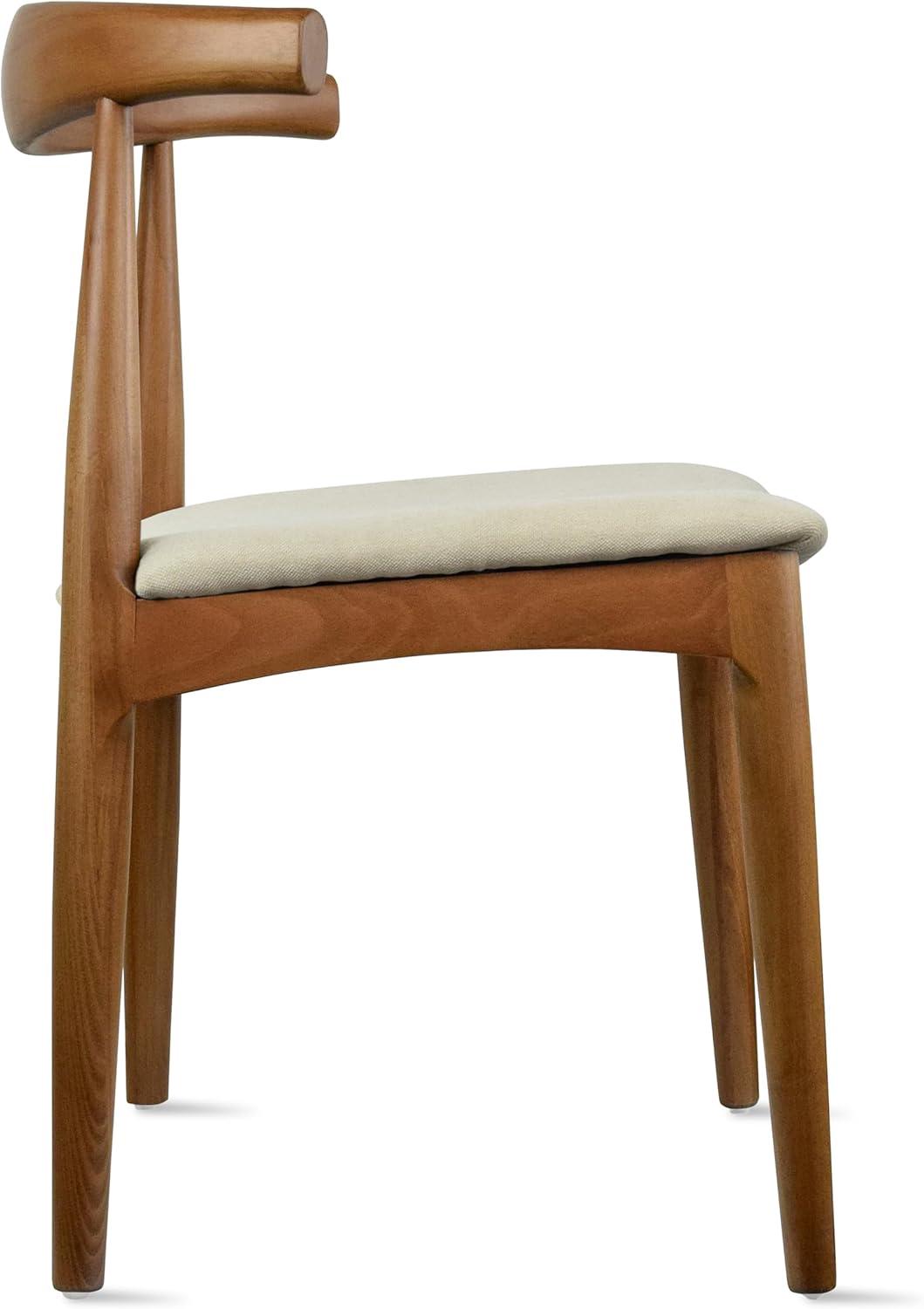 2xhome Contemporary Farmhouse Real Solid Wood Cloth Cushion Seat Dining Chair, Elbow Side Chair (Espresso-Beige Seat)