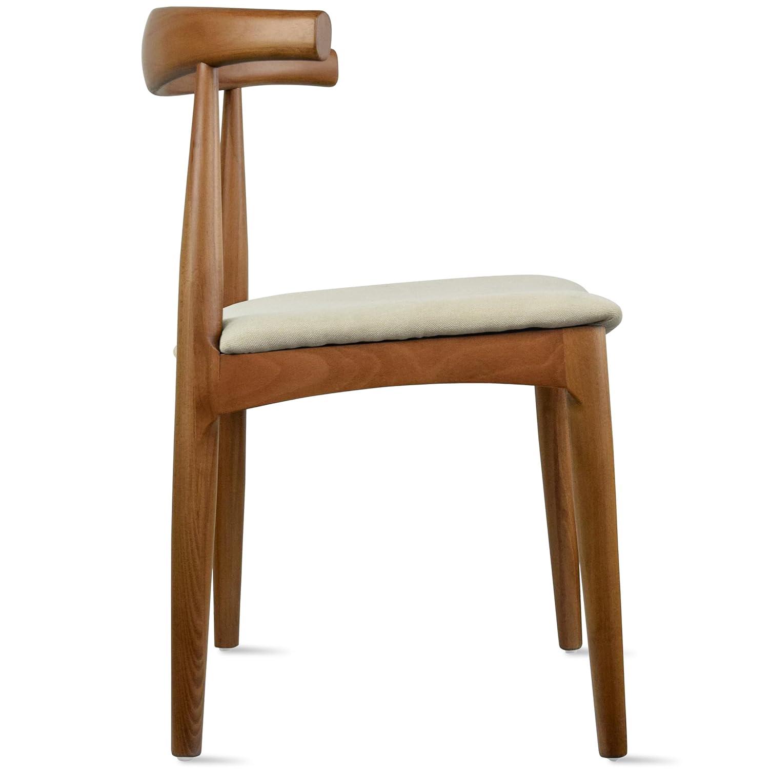 2xhome Set of 2 Contemporary Farmhouse Real Solid Wood Cloth Cushion Seat Dining Chairs Elbow Side Chair (Espresso-Beige Seat)