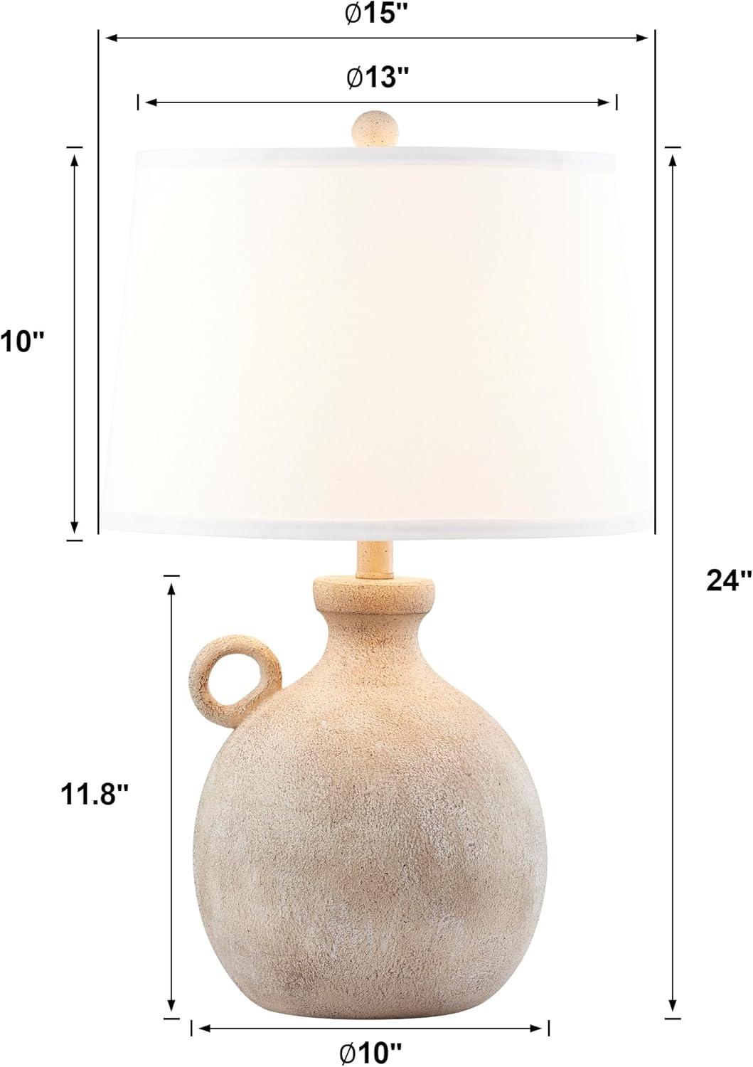 Rustic Beige Resin Table Lamp with White Linen Shade