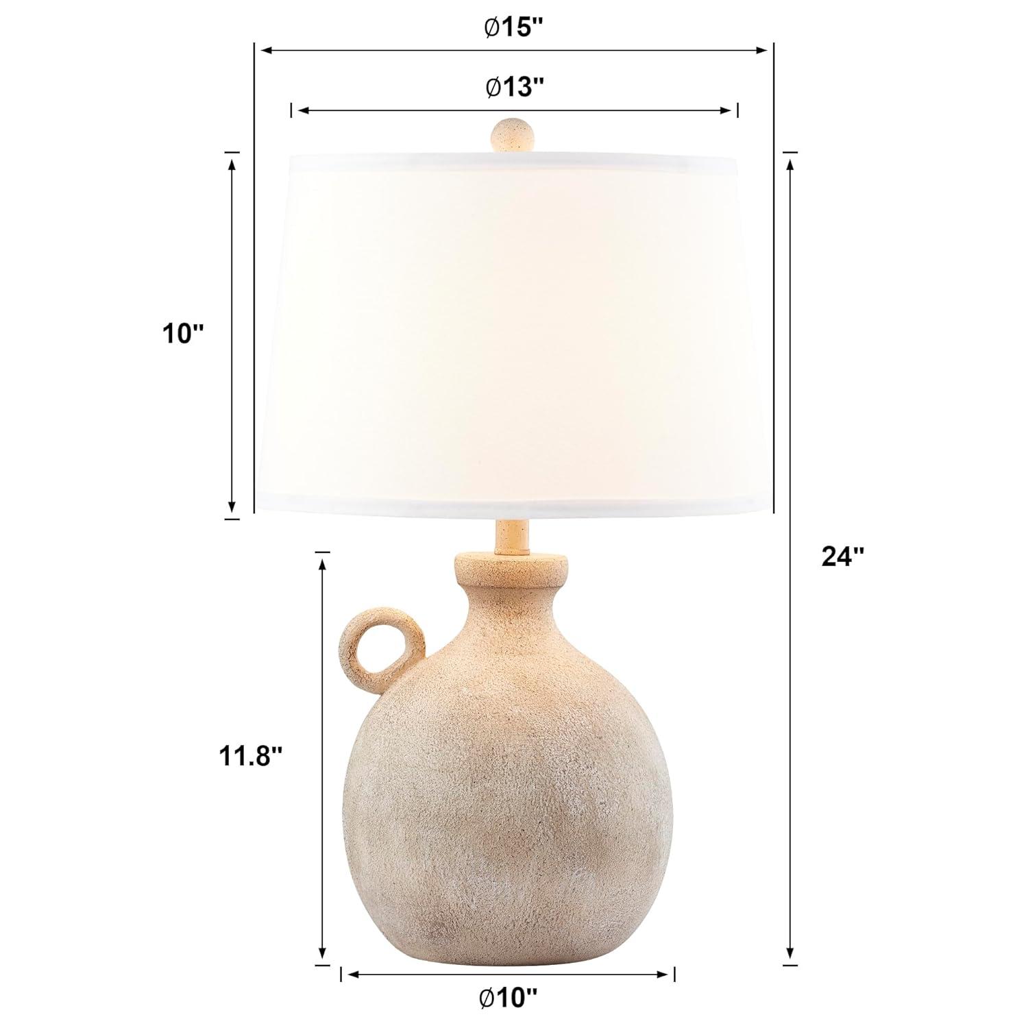 Rustic Beige Resin Table Lamp with White Linen Shade