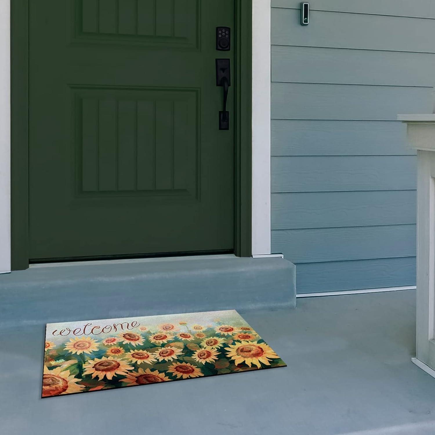 Achim Welcome Rubber Outdoor Doormat, Sunflower Field, 18" x 30"