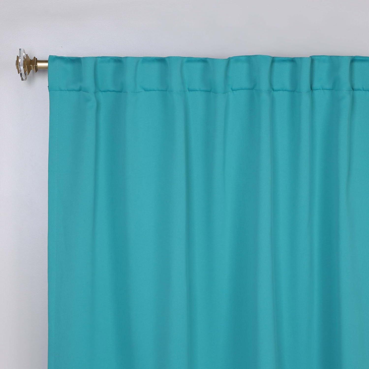 Aqua Polyester Blackout Back Tab Curtains 52" x 72"