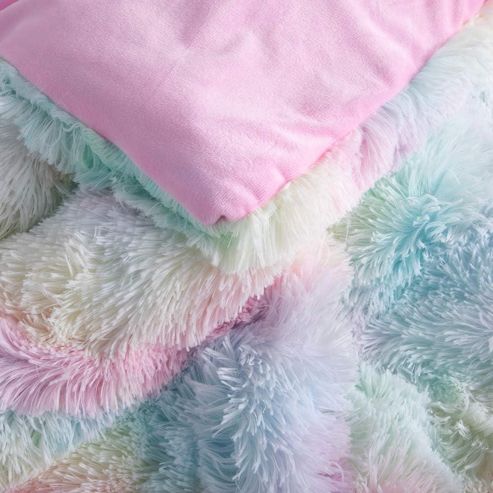 Full Size Rainbow Faux Fur Comforter Set