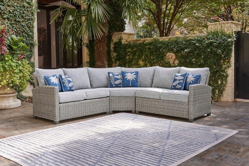 Light Gray Wicker Outdoor Sectional Sofa with Cushions